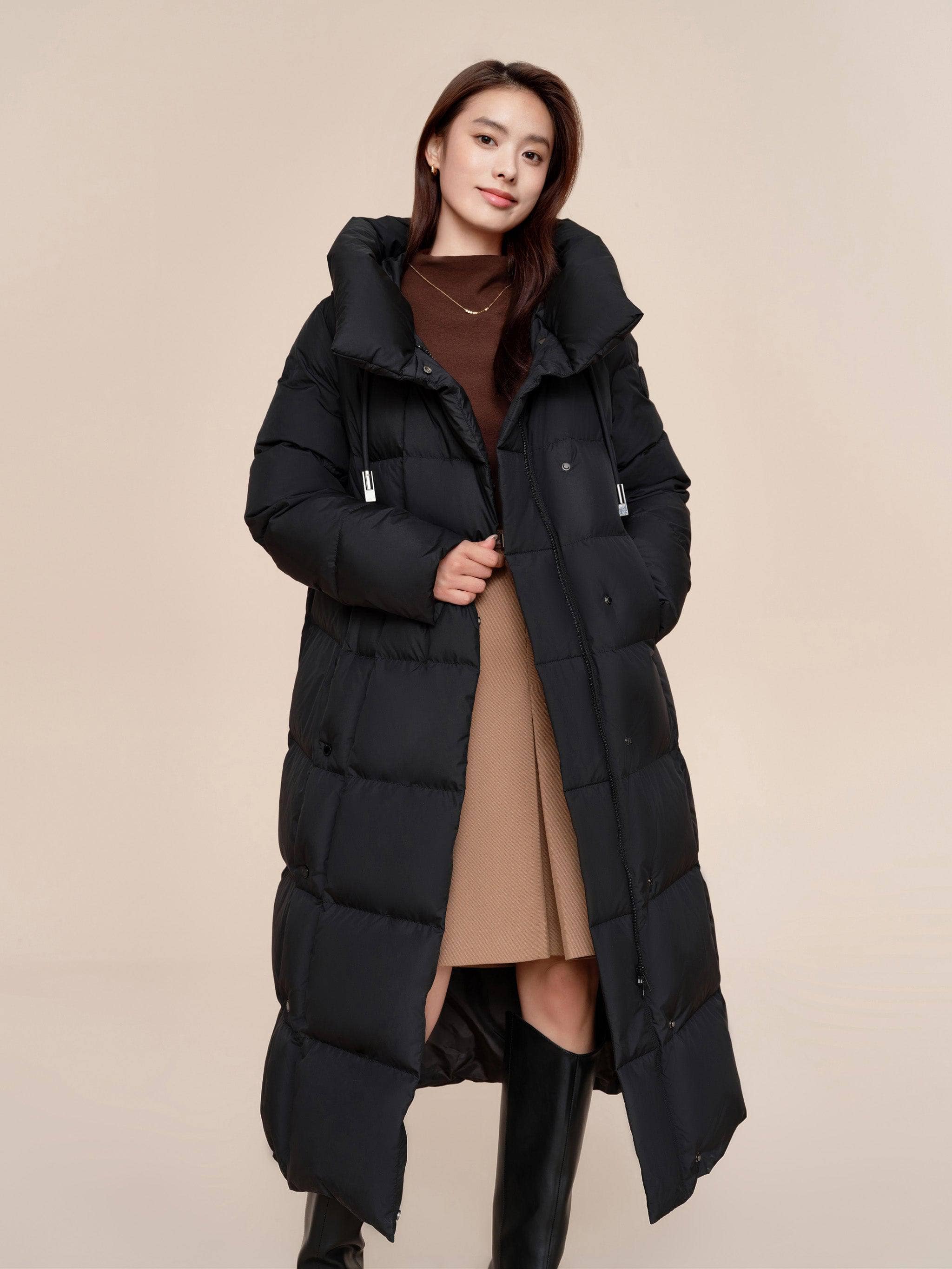 Knee length down jacket women's on sale