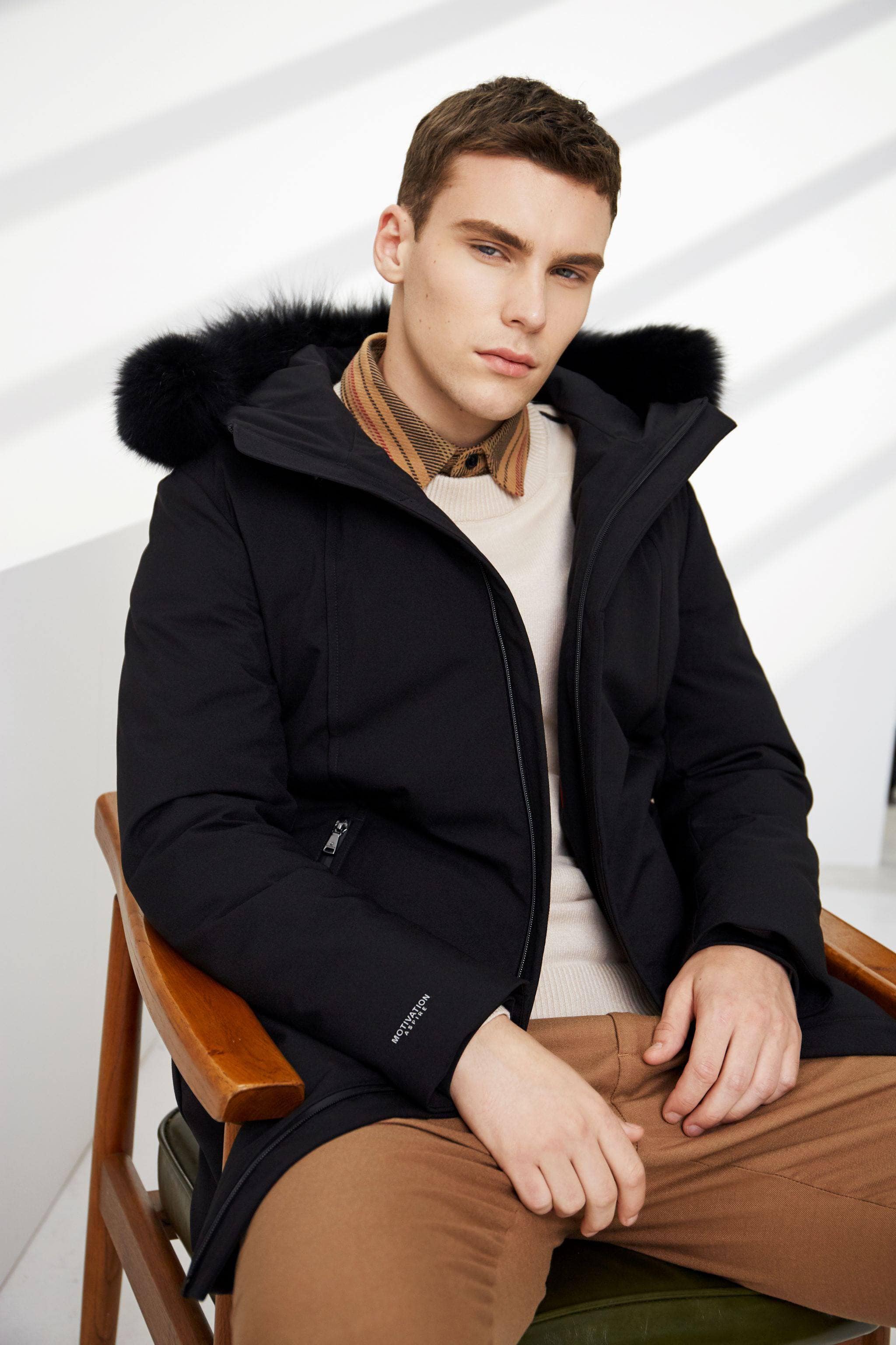 Detachable Fur Hood Trim Mid Length Goose Down Jacket