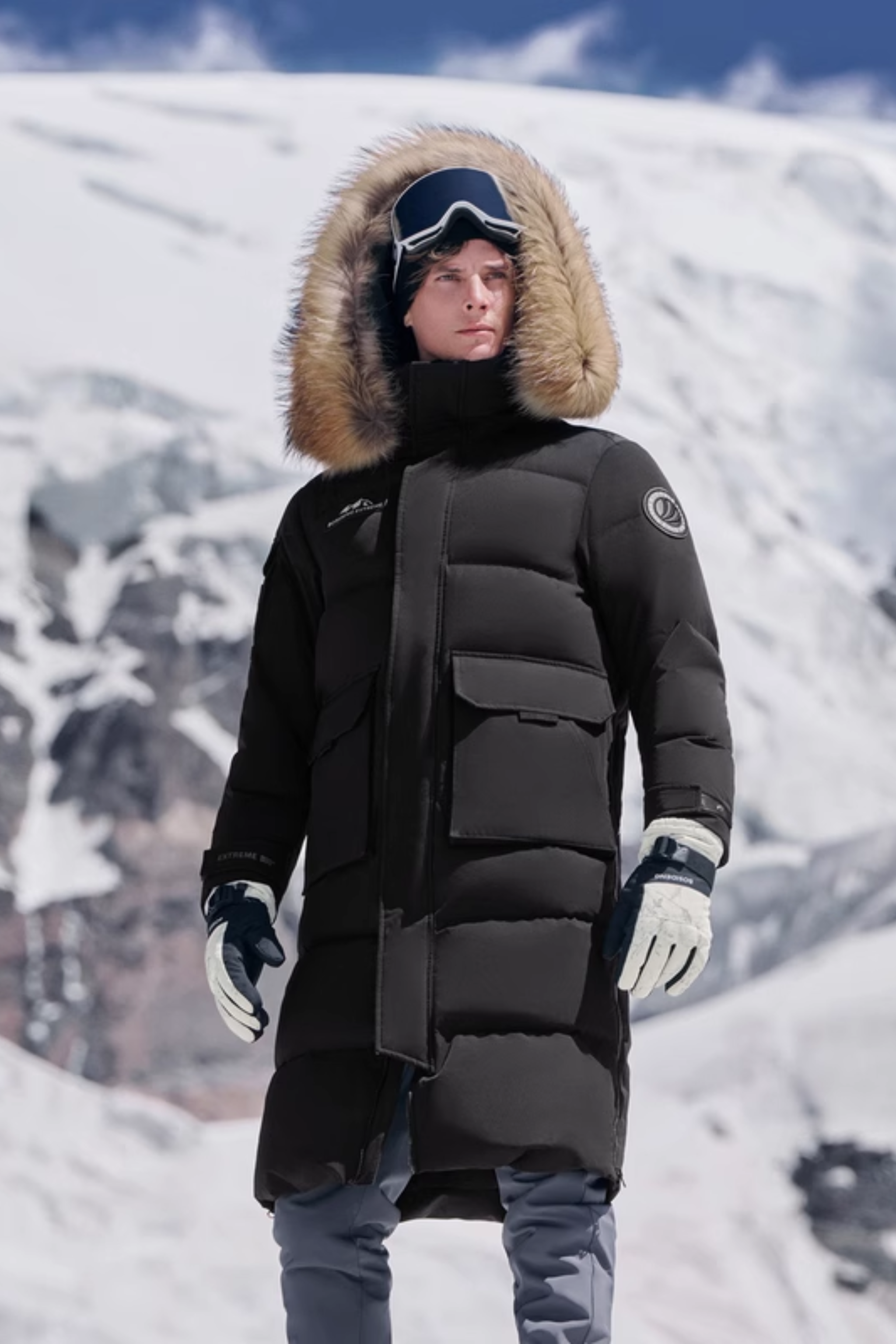 Classic Extreme Full-length Goose Down Parka With Fur Hood