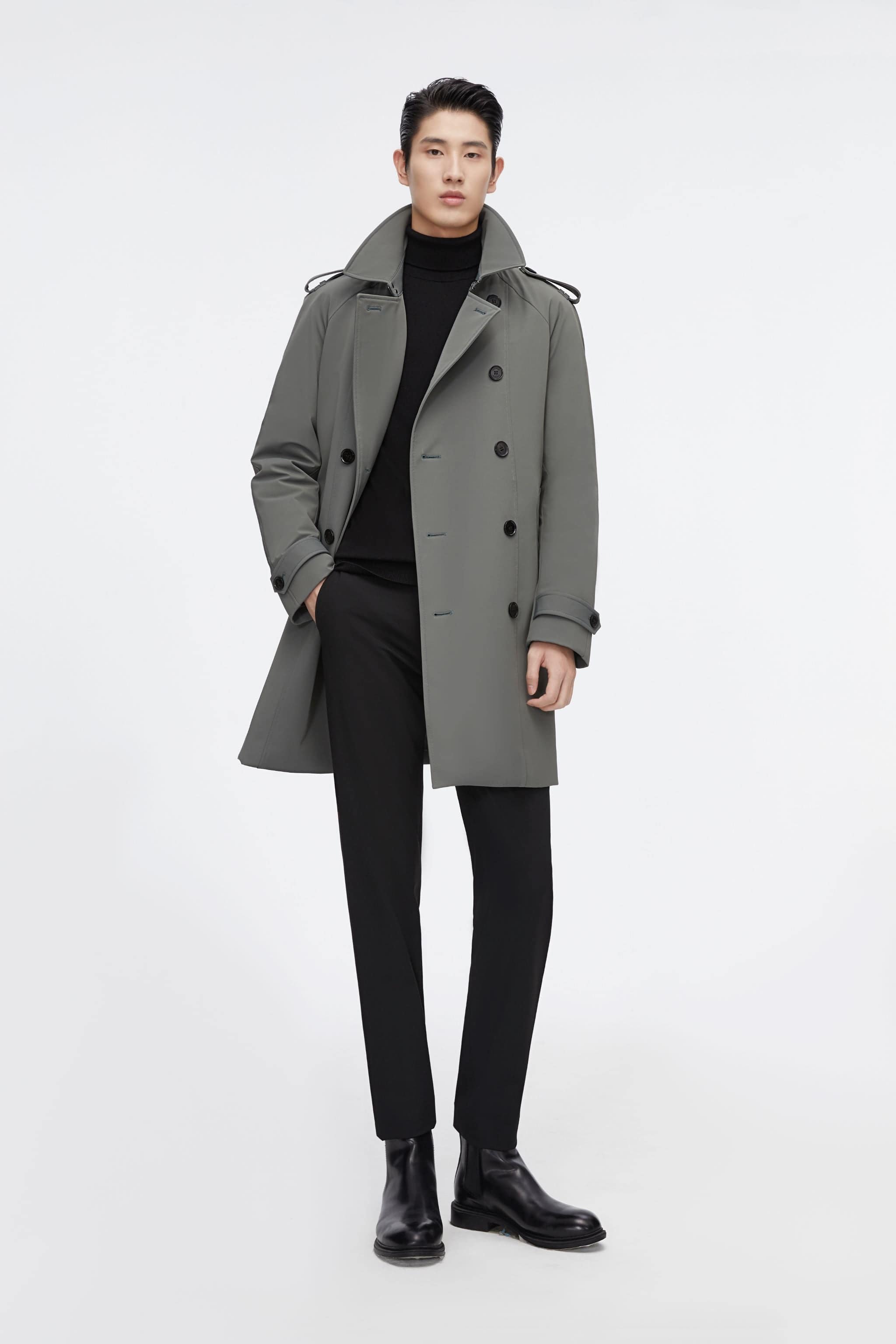 Mid-length Detachable Goose Down Trench Coat
