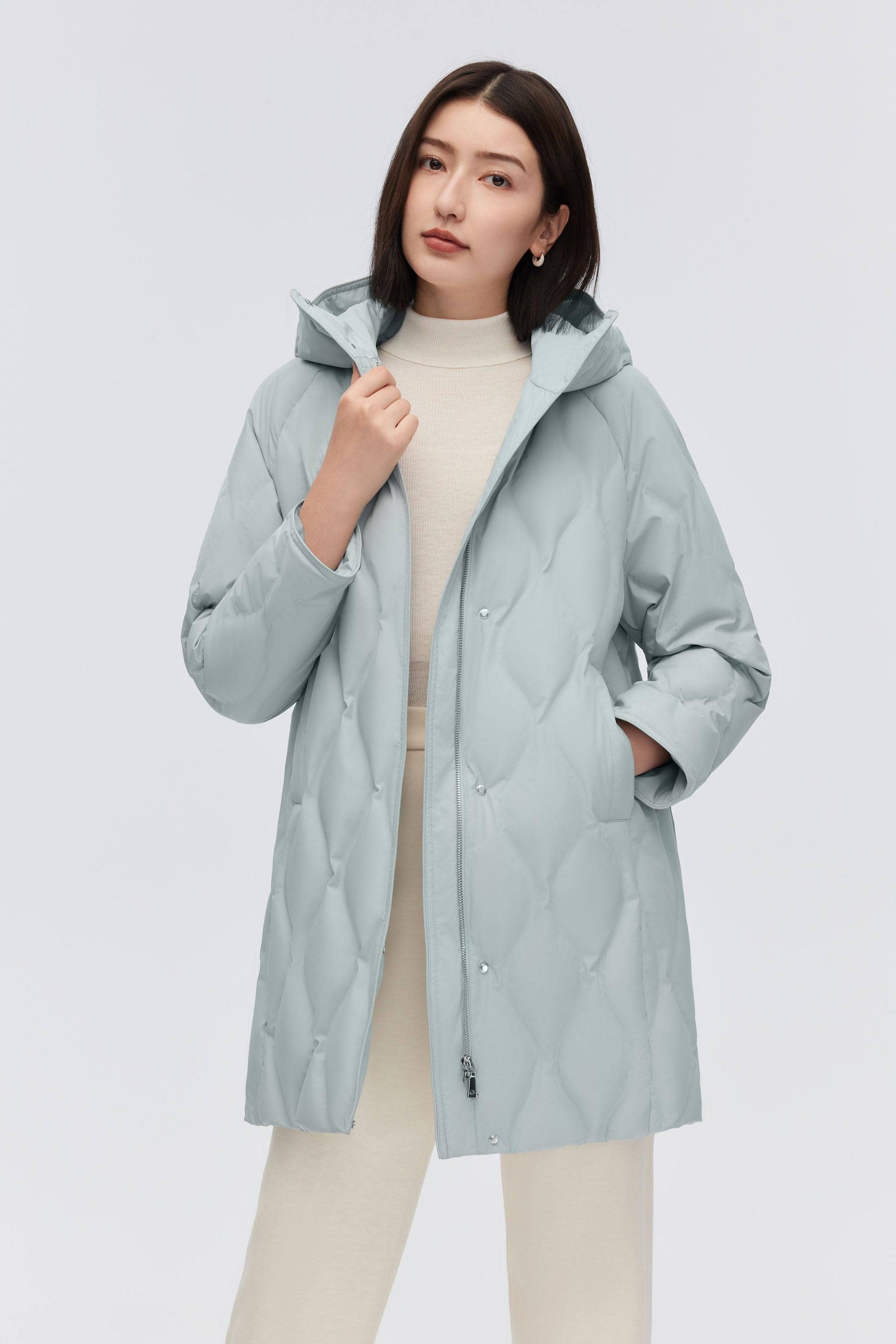 Women's Classic Business Thigh Length Goose Down Coat