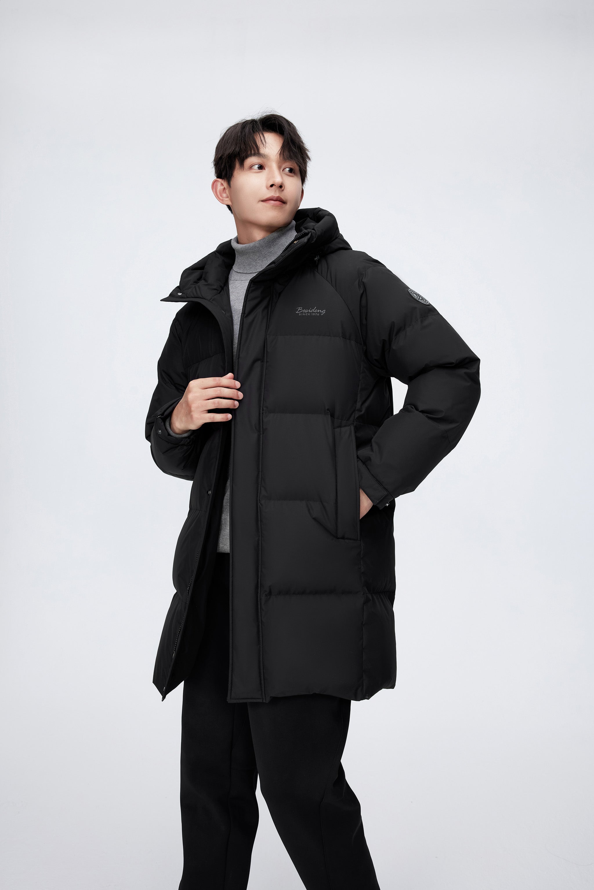 Men’s full-length down coat with hood 5229