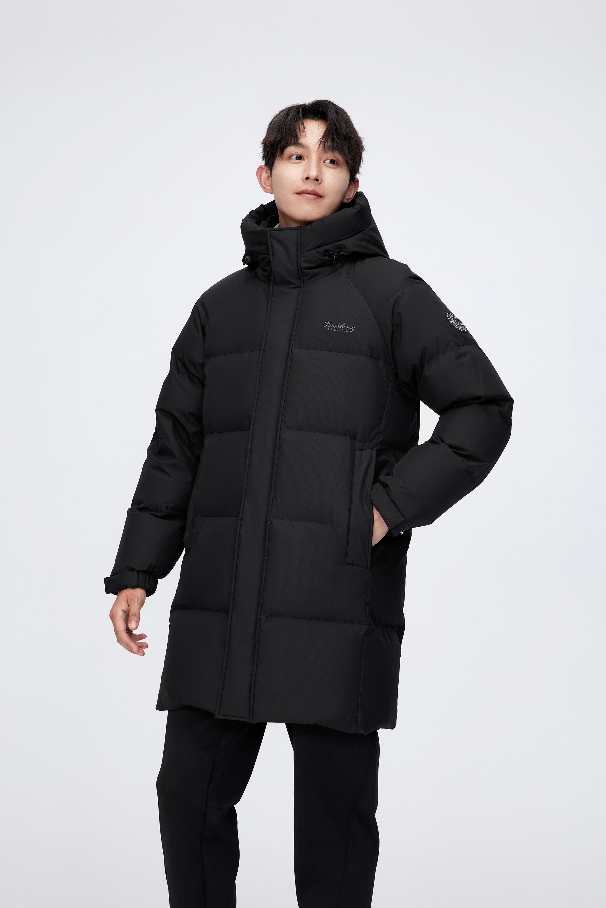 Men’s full-length down coat with hood 5229