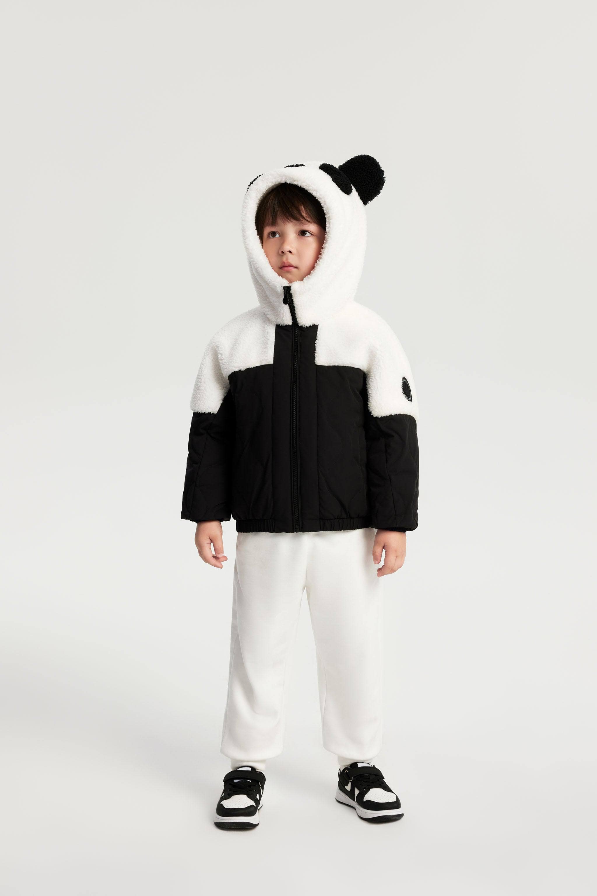 儿童熊猫羔羊毛羽绒大衣