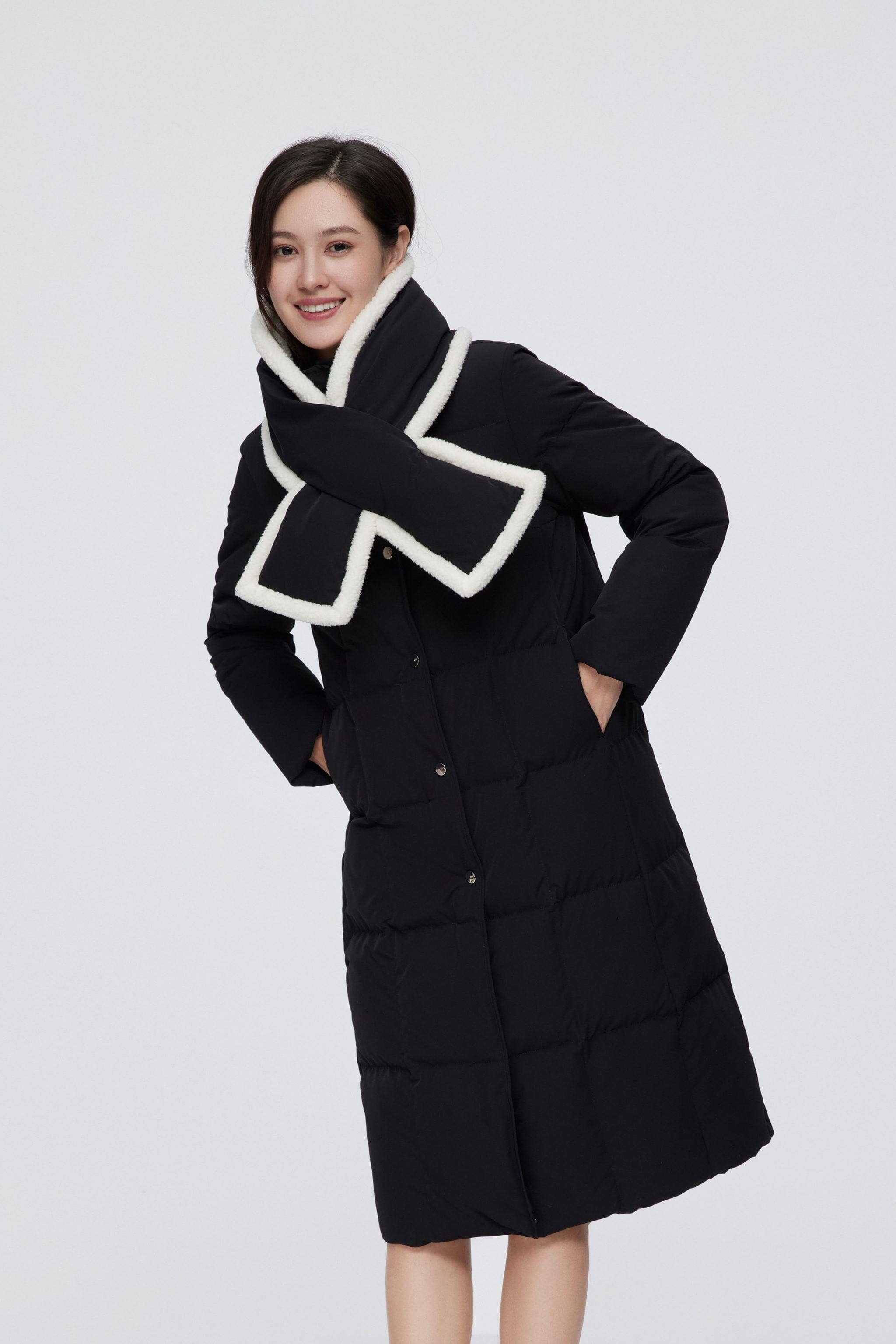 BOSIDENG 2022 Long Down Jacket With detachable scarf Jacket 6 / Black