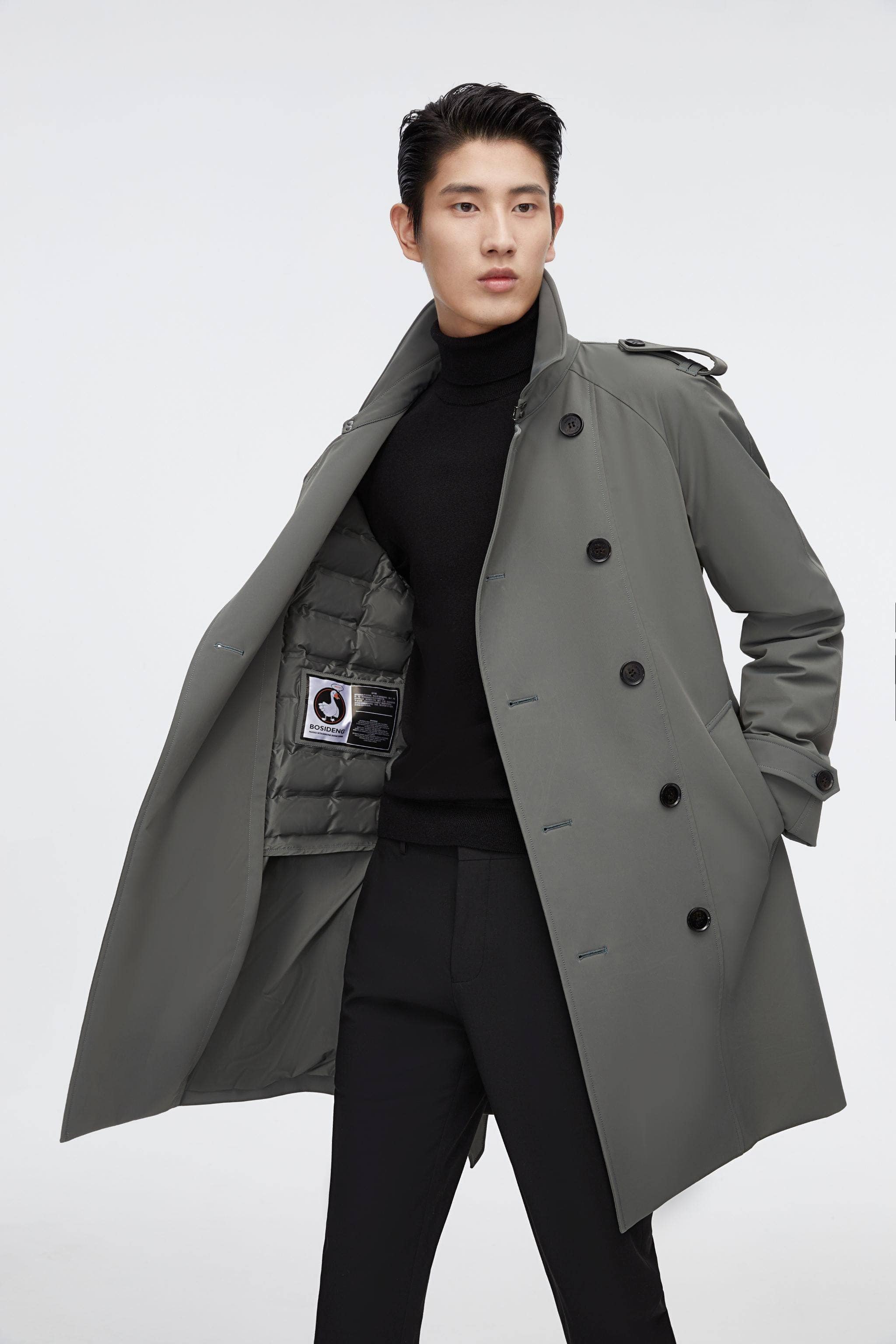 BOSIDENG 2022 Mid-length Detachable Goose Down Trench Coat Jacket