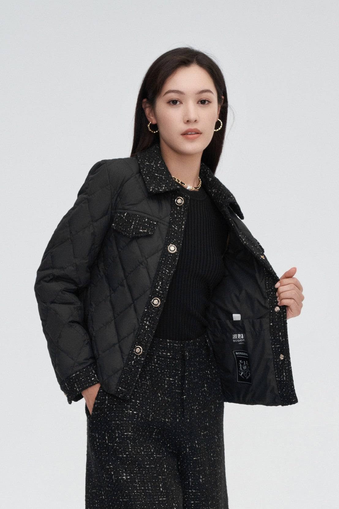 BOSIDENG 2022 Tweed Goose Down Short Jacket Jacket