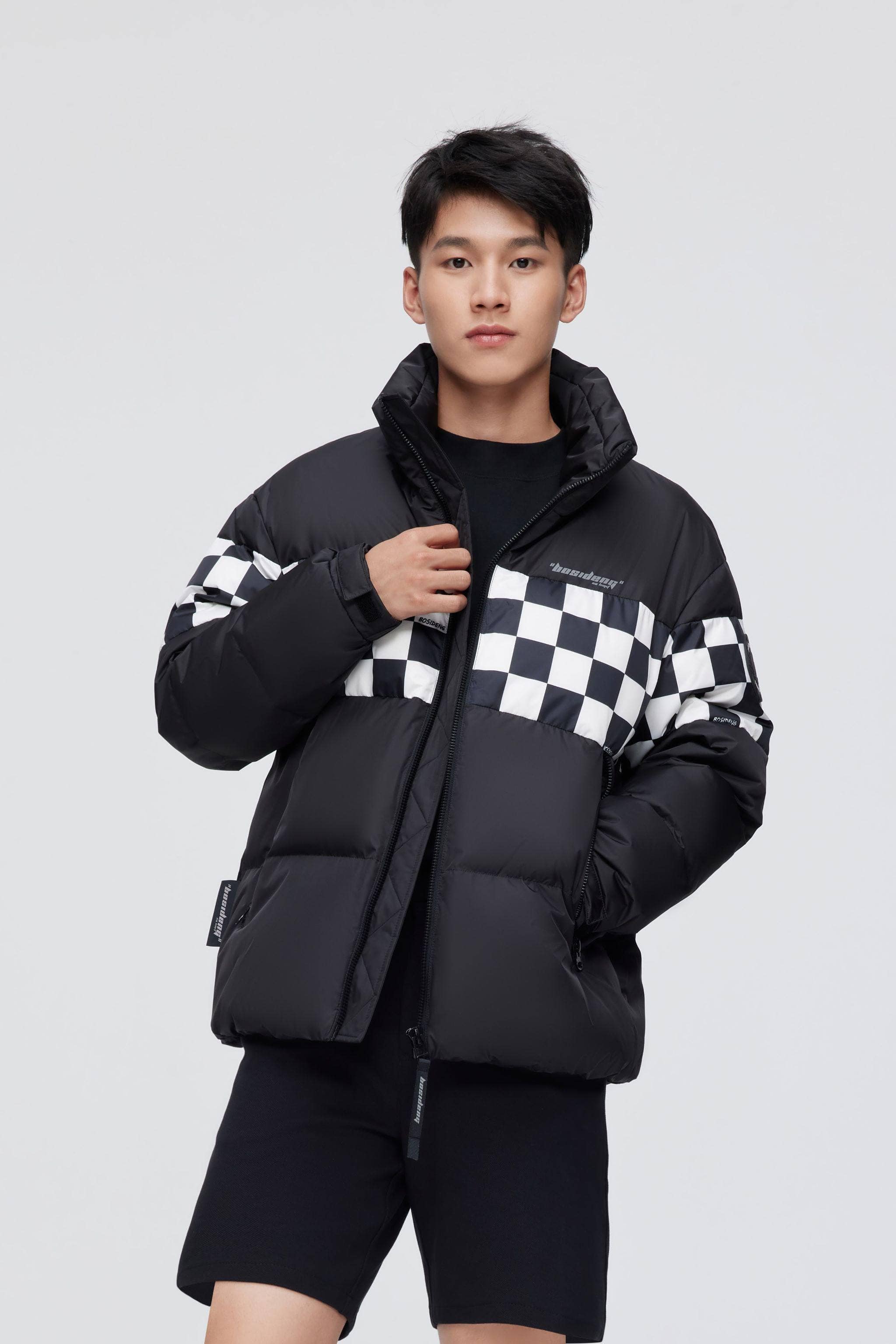 BOSIDENG 2022 Checkerboard Short Down Puffer Jacket XXS / Black and White Checkerboard