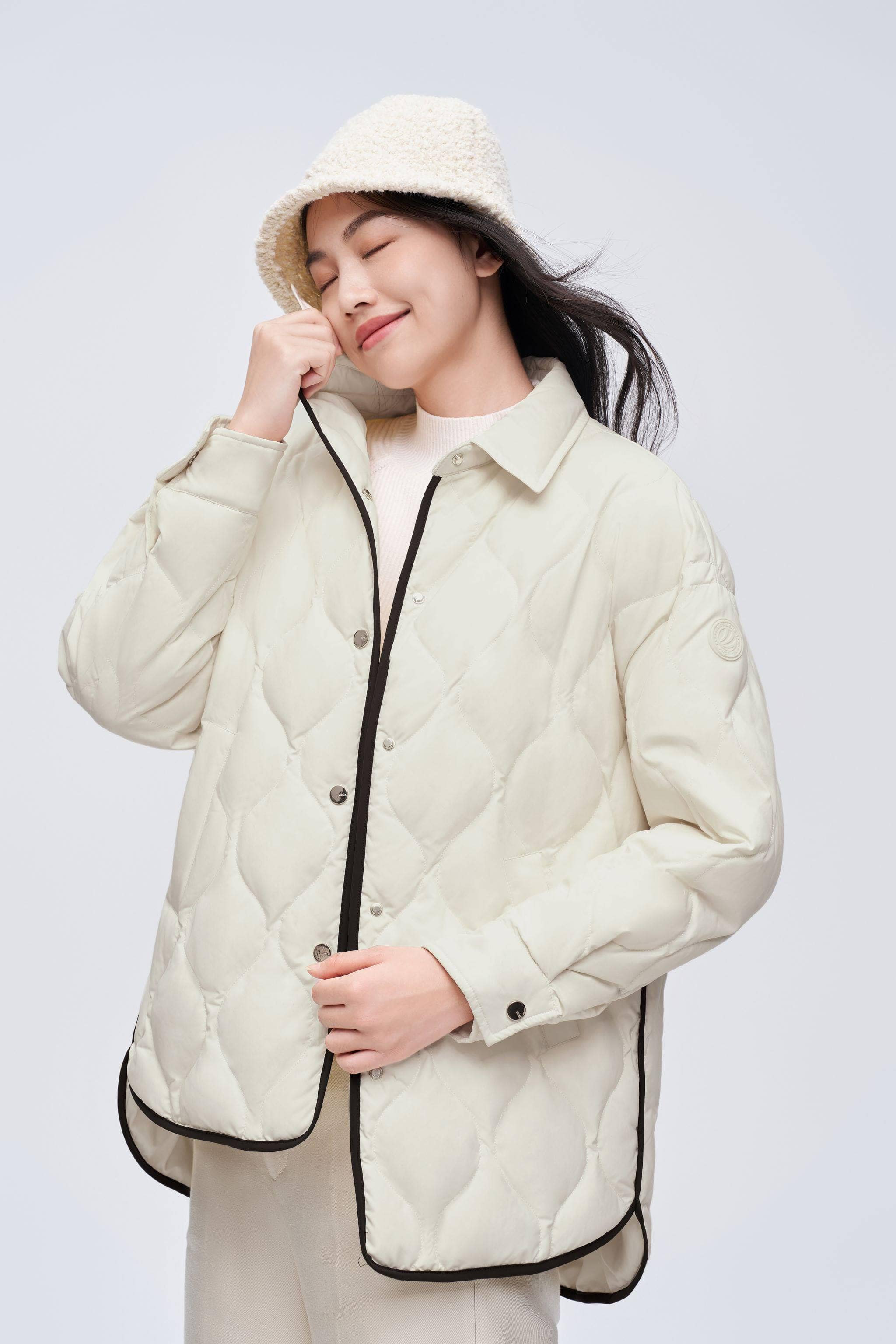 BOSIDENG 2023 Diamond Quilted Down Shacket Jacket 4 / Oyster Grey