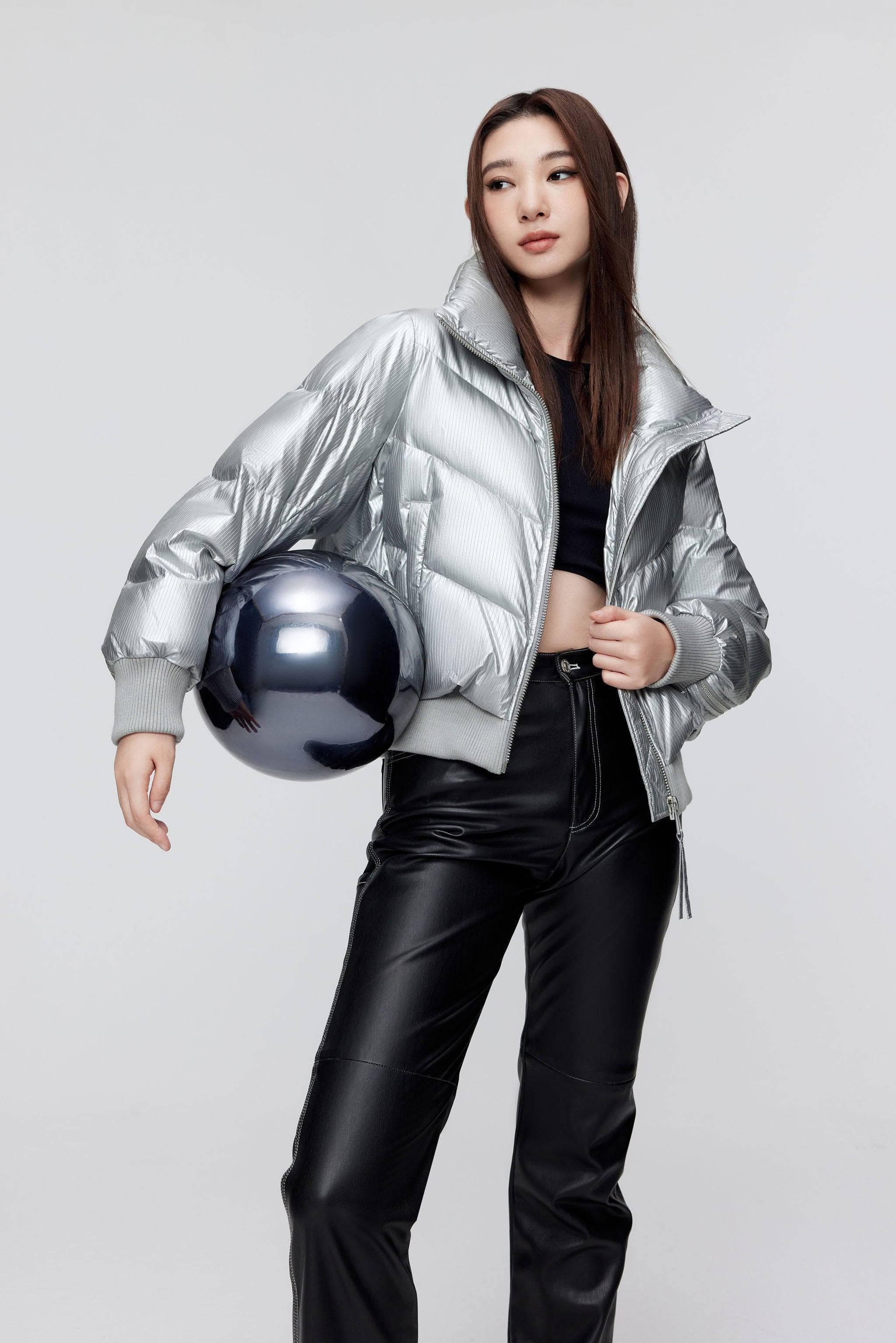 BOSIDENG 2023 BG Collection Oversized Cropped Down Bomber Jacket 4 / Silver