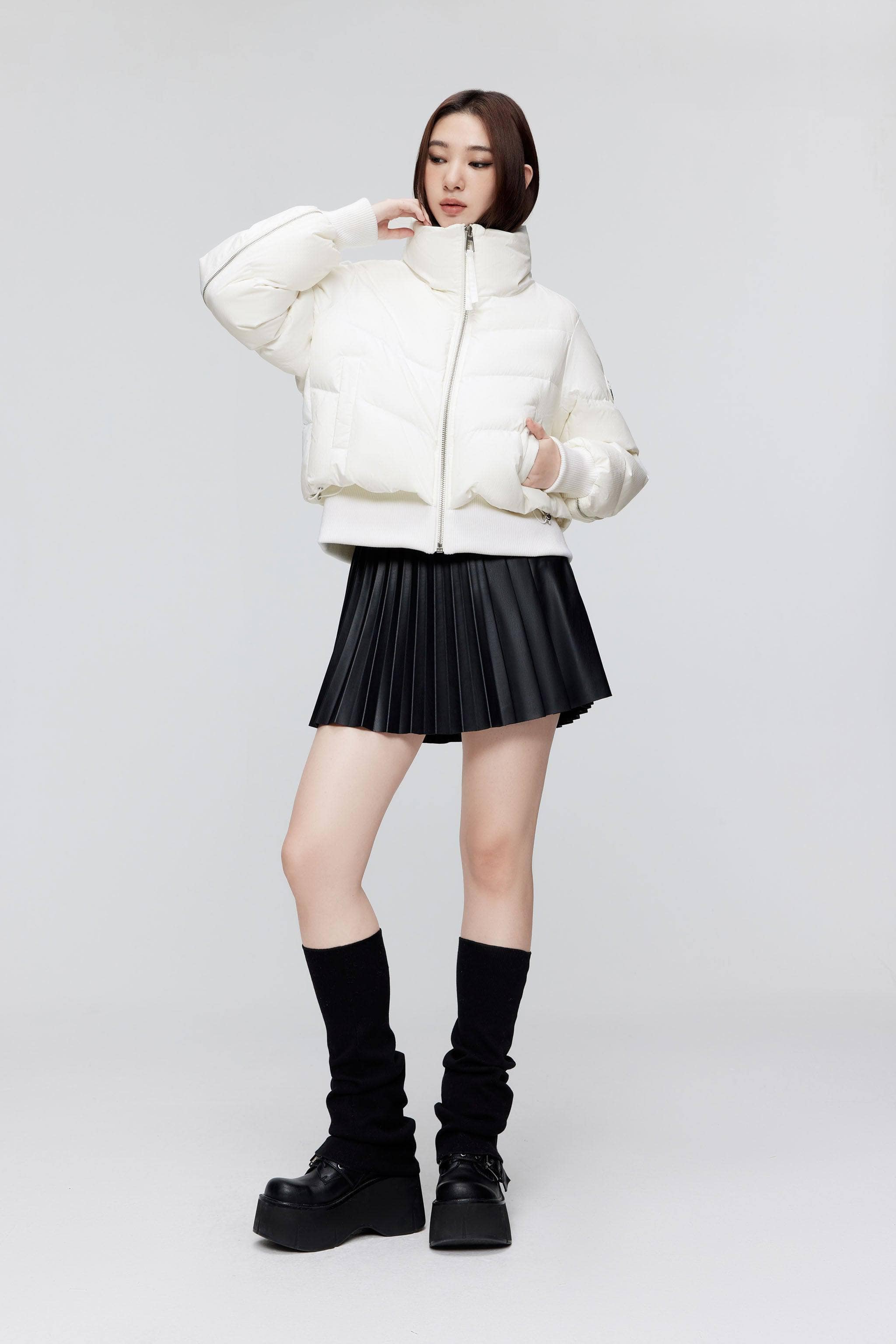 BOSIDENG 2023 BG Collection Oversized Cropped Down Bomber Jacket 4 / White