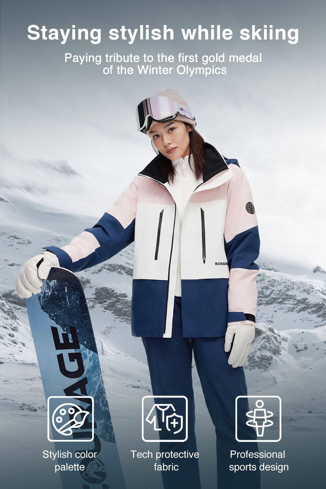 BOSIDENG 2023 Colourblock Goose Down Ski Jacket