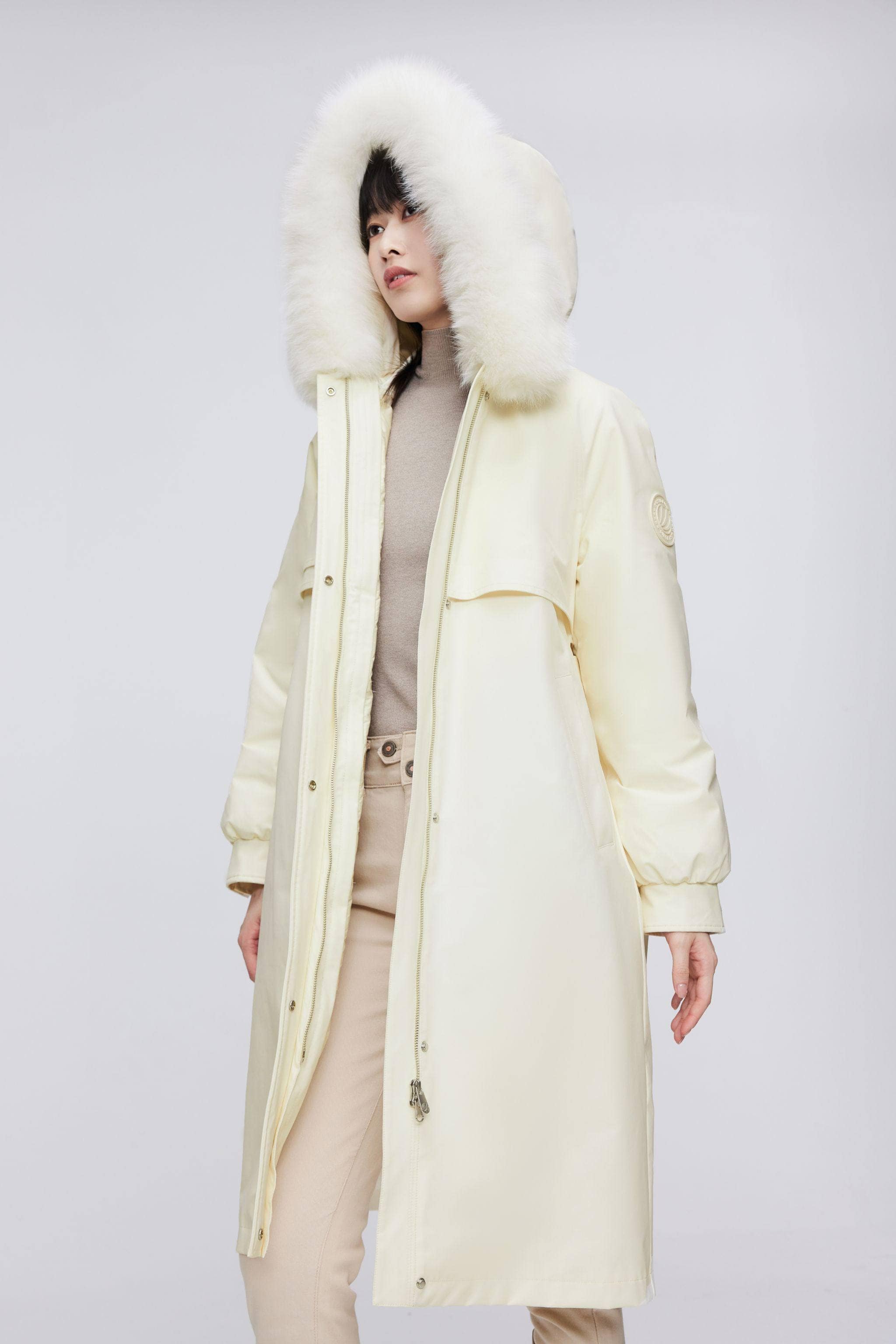 Knee Length Fox Fur Down Parka