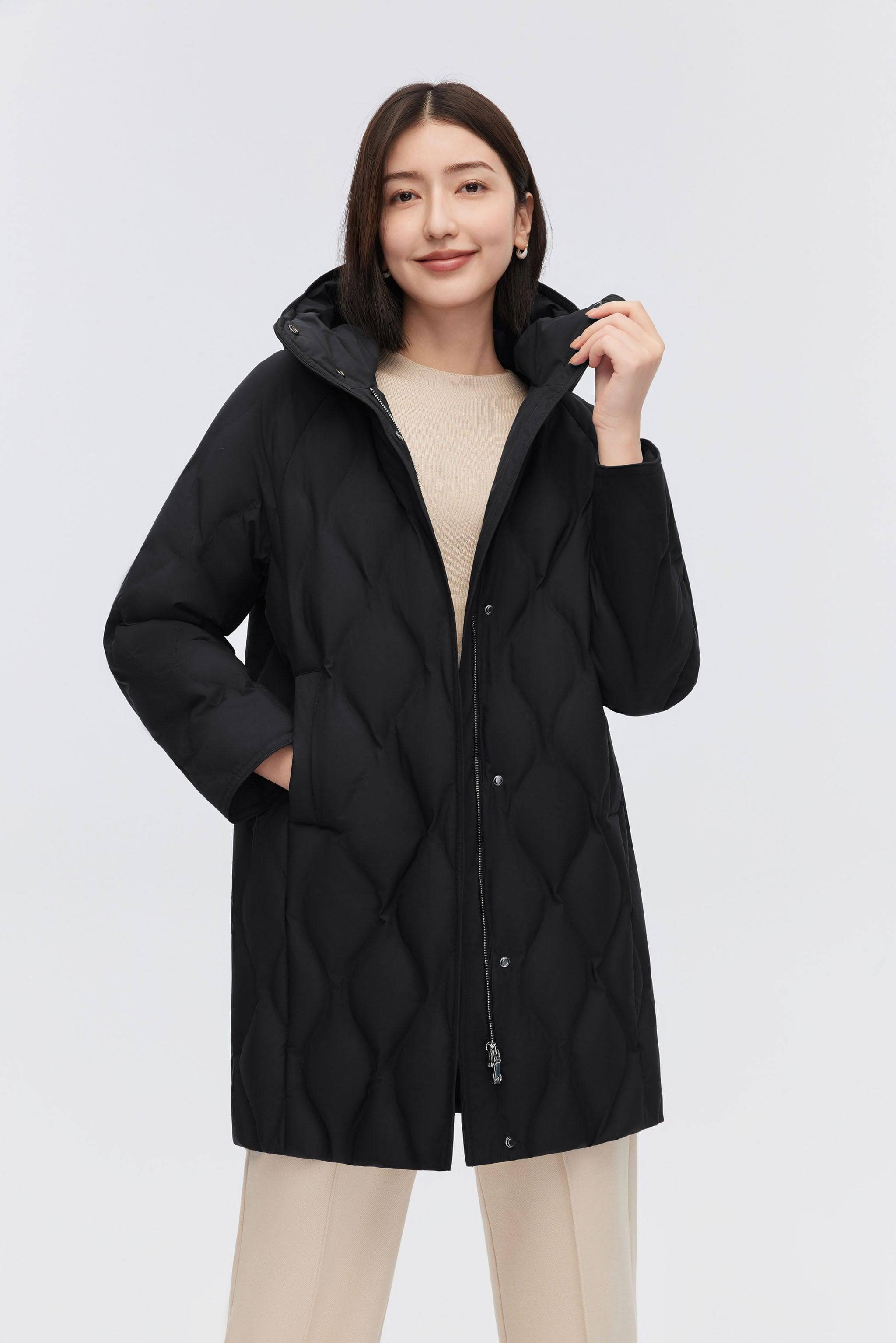 Black thigh length coat best sale