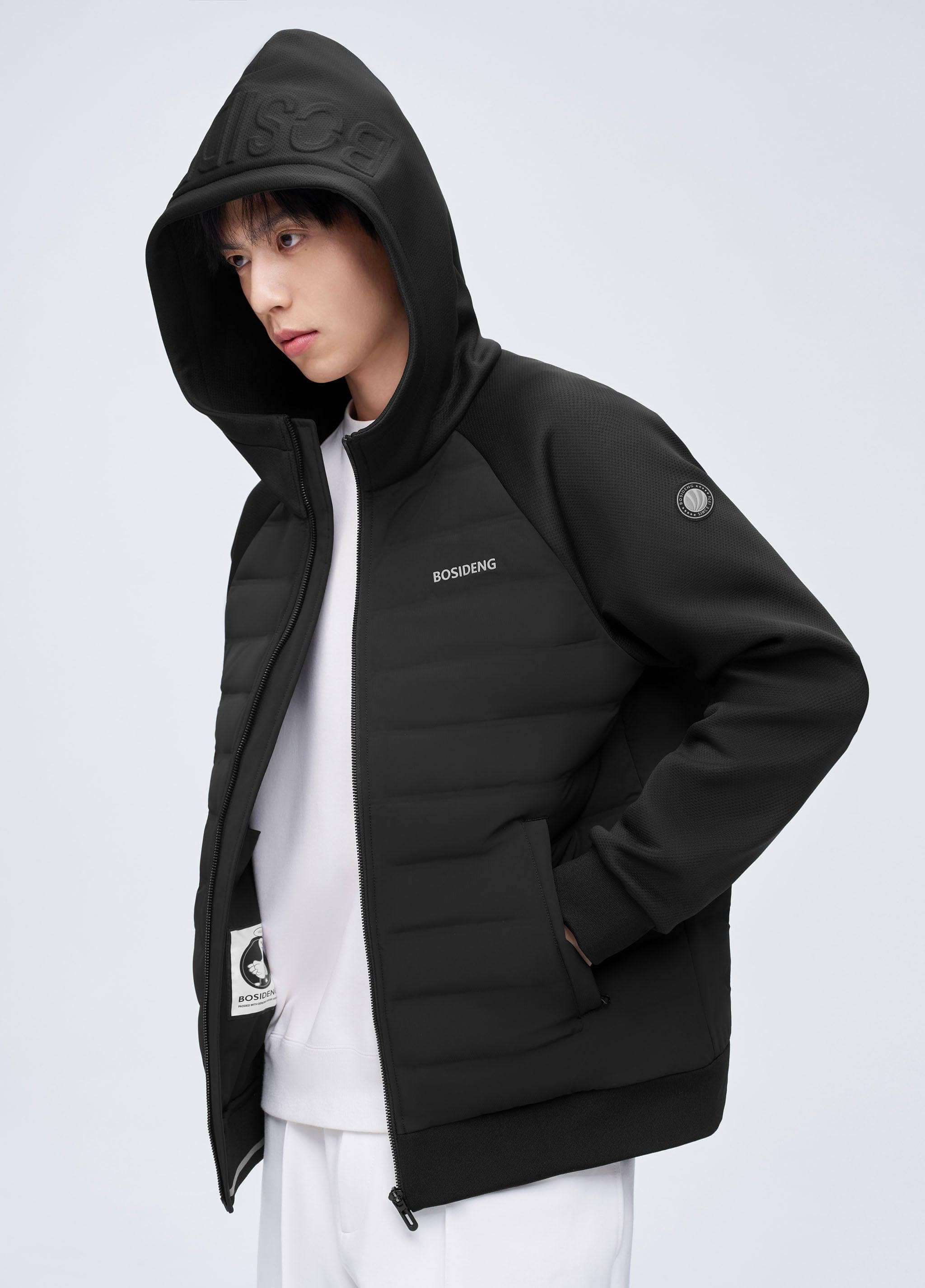 BOSIDENG 2023 Men's Goose Down Short Hoodie Jacket XS / Black