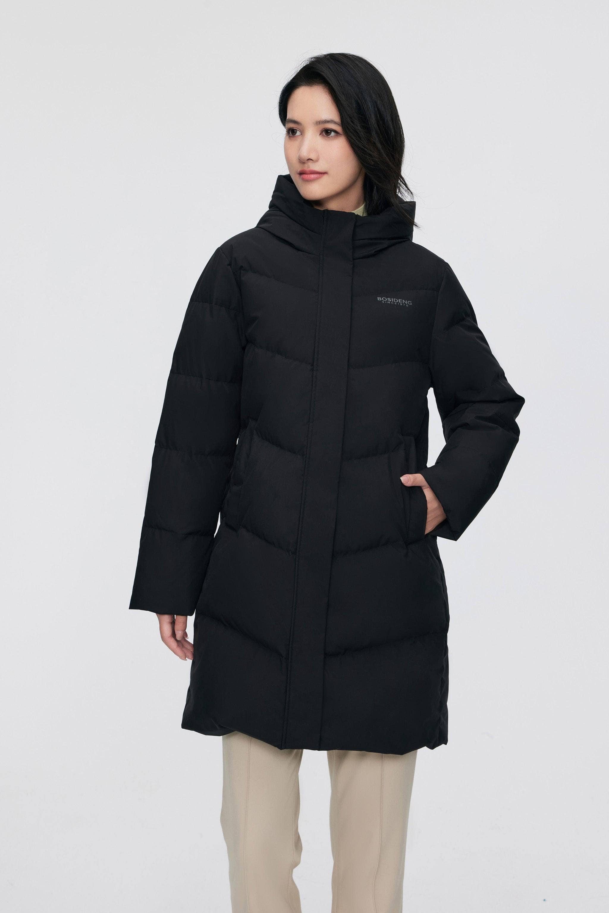 BOSIDENG 2024 Women's Middle Length Down Coat 5124 Coats Black / 4