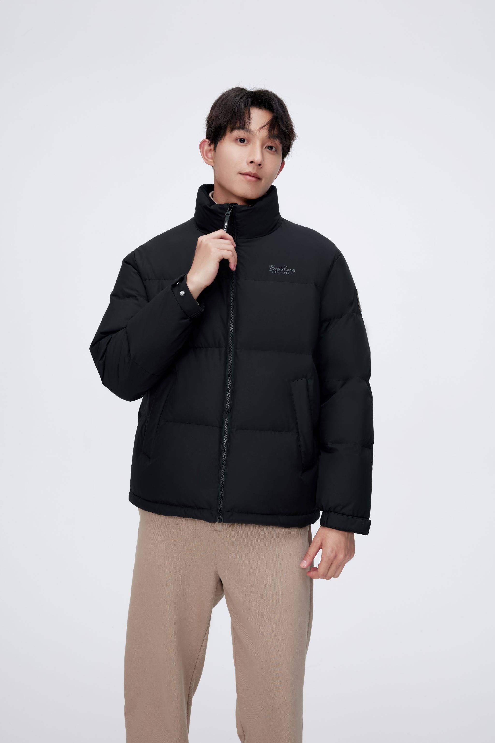 BOSIDENG 2024 Men's Standing Collar Down Jacket Jackets Black / XS