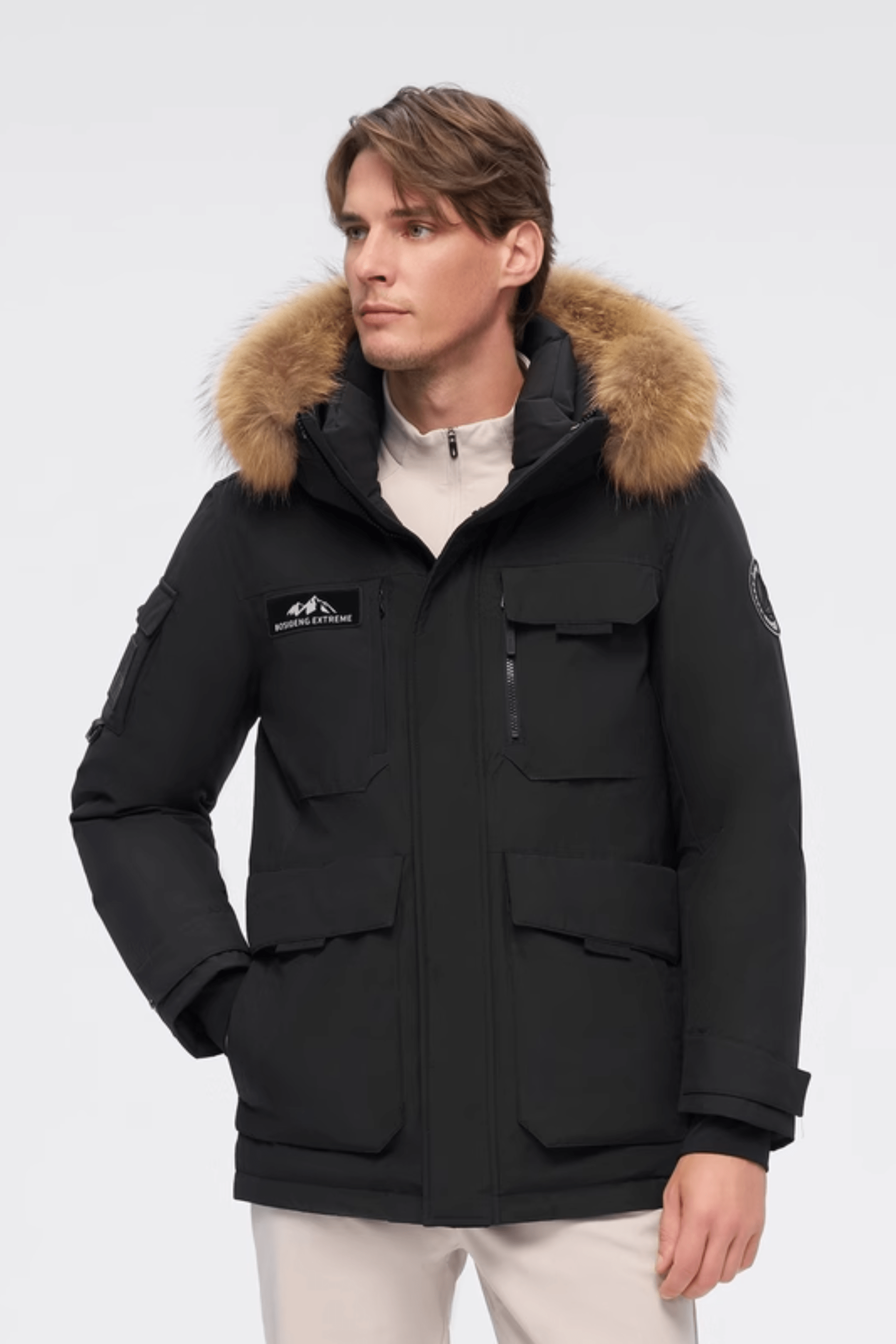 BOSIDENG 2024 Classic extreme goose down parka with fur hood 2317 Parka Black / XXXS