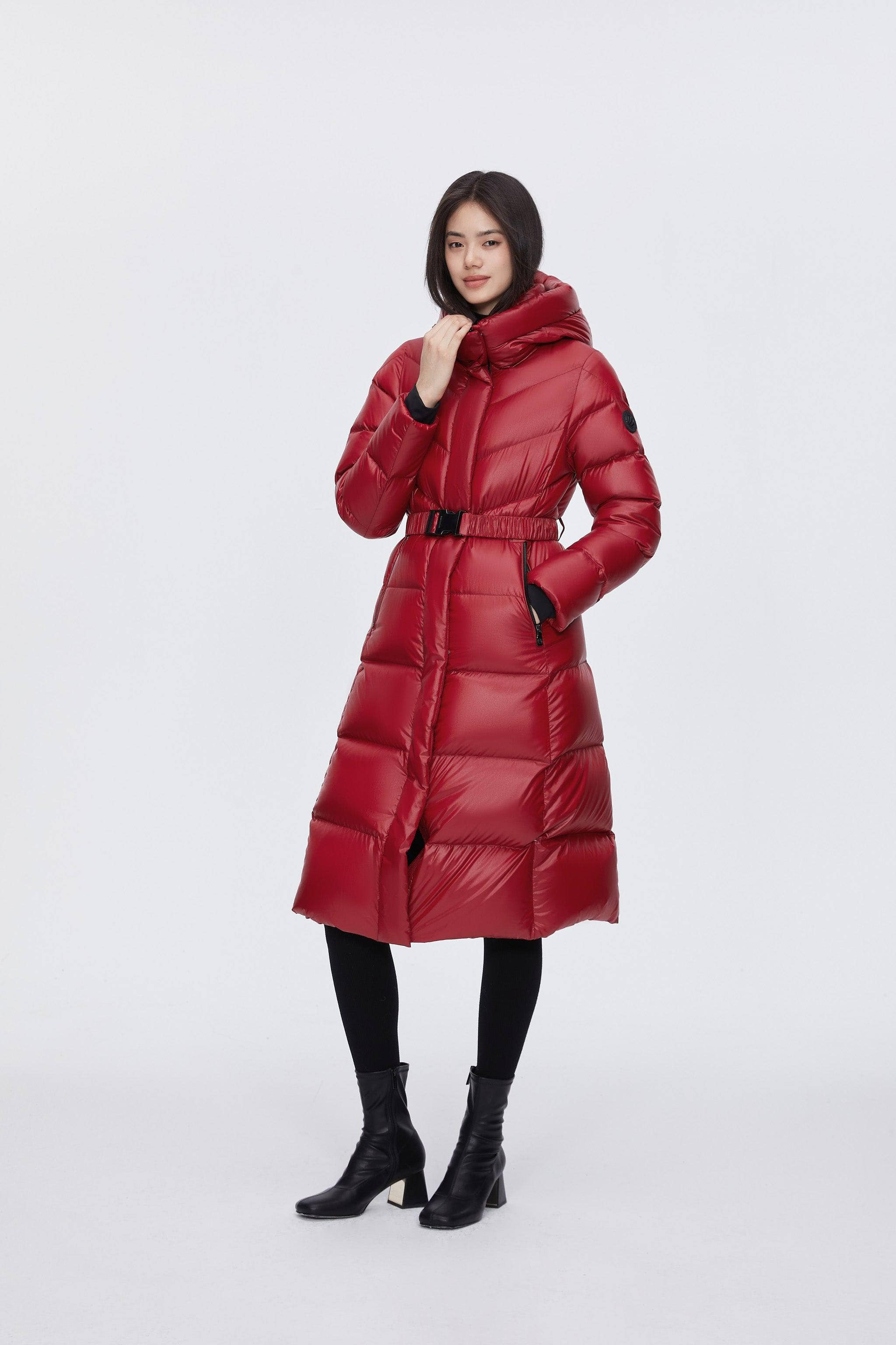 BOSIDENG 2024 Classic Long Hooded Puffer With Belt Puffer