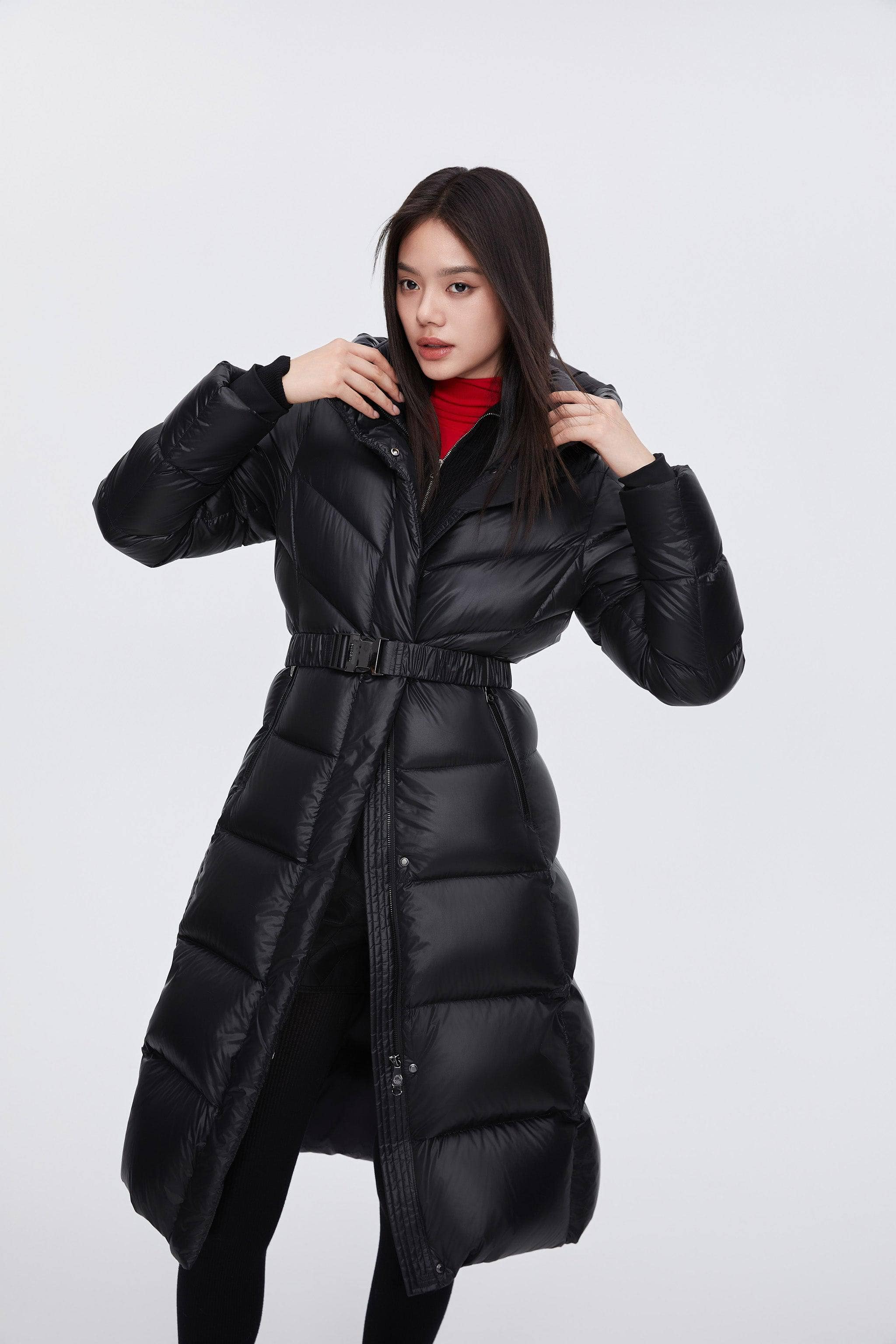 BOSIDENG 2024 Classic Long Hooded Puffer With Belt Puffer