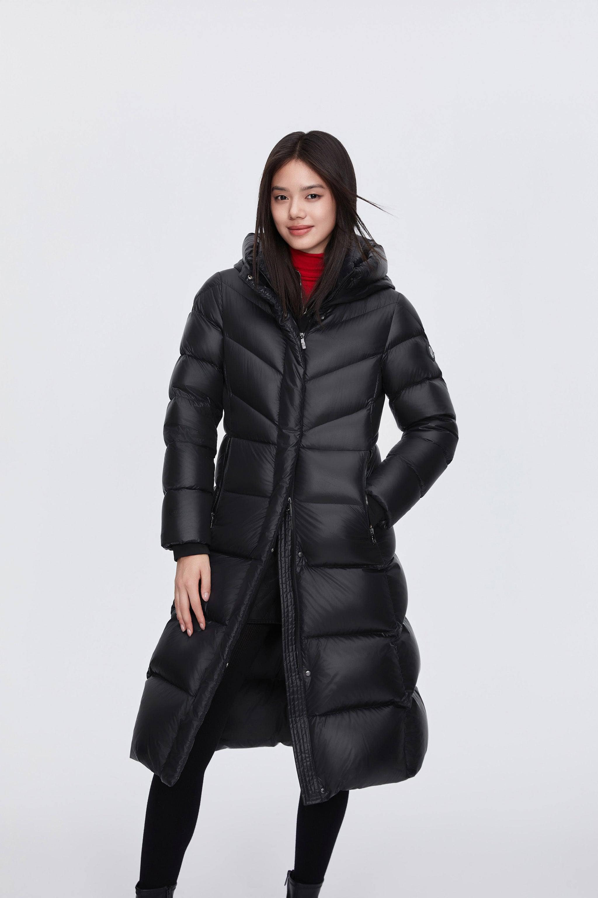 BOSIDENG 2024 Classic Long Hooded Puffer With Belt Puffer