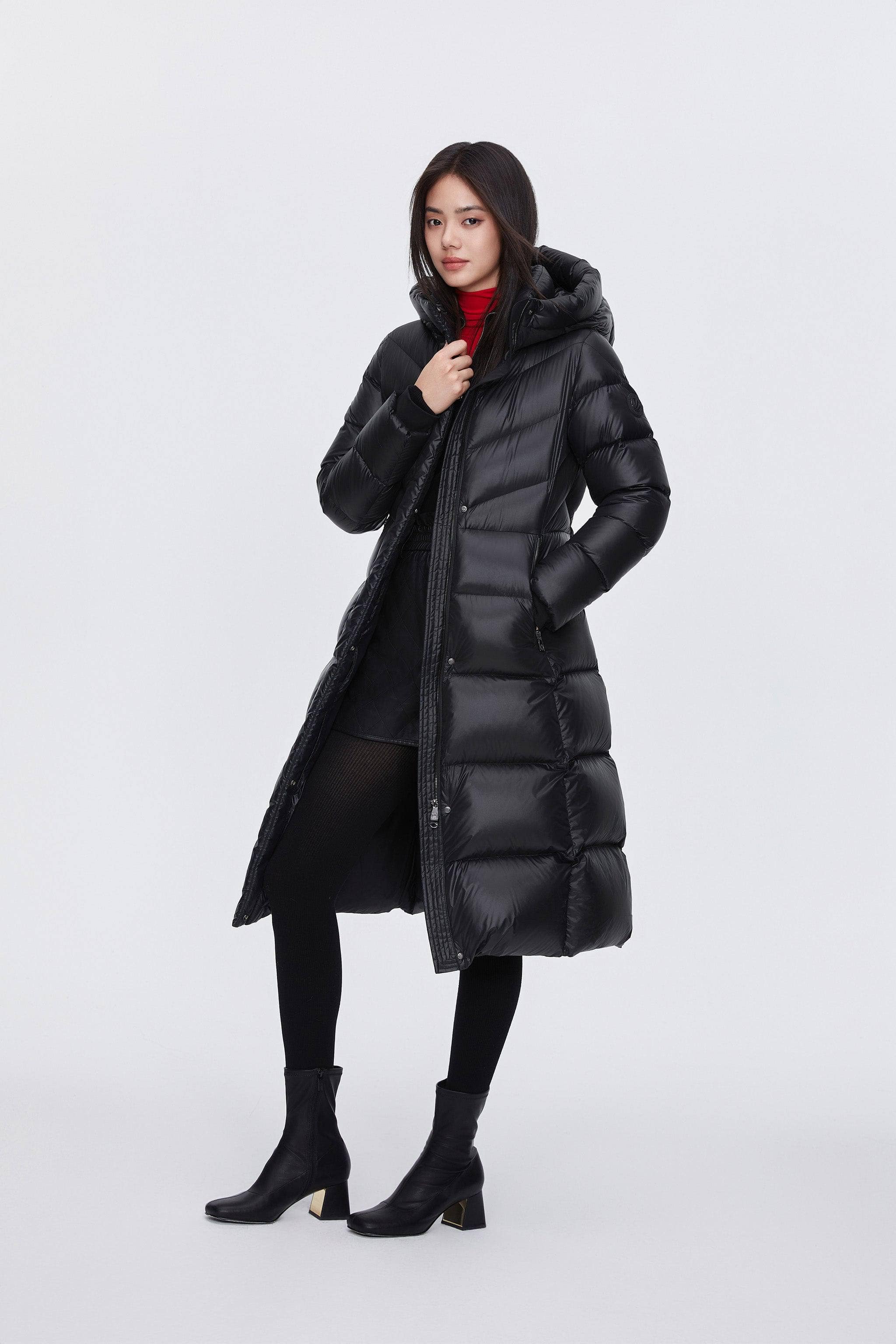 BOSIDENG 2024 Classic Long Hooded Puffer With Belt Puffer