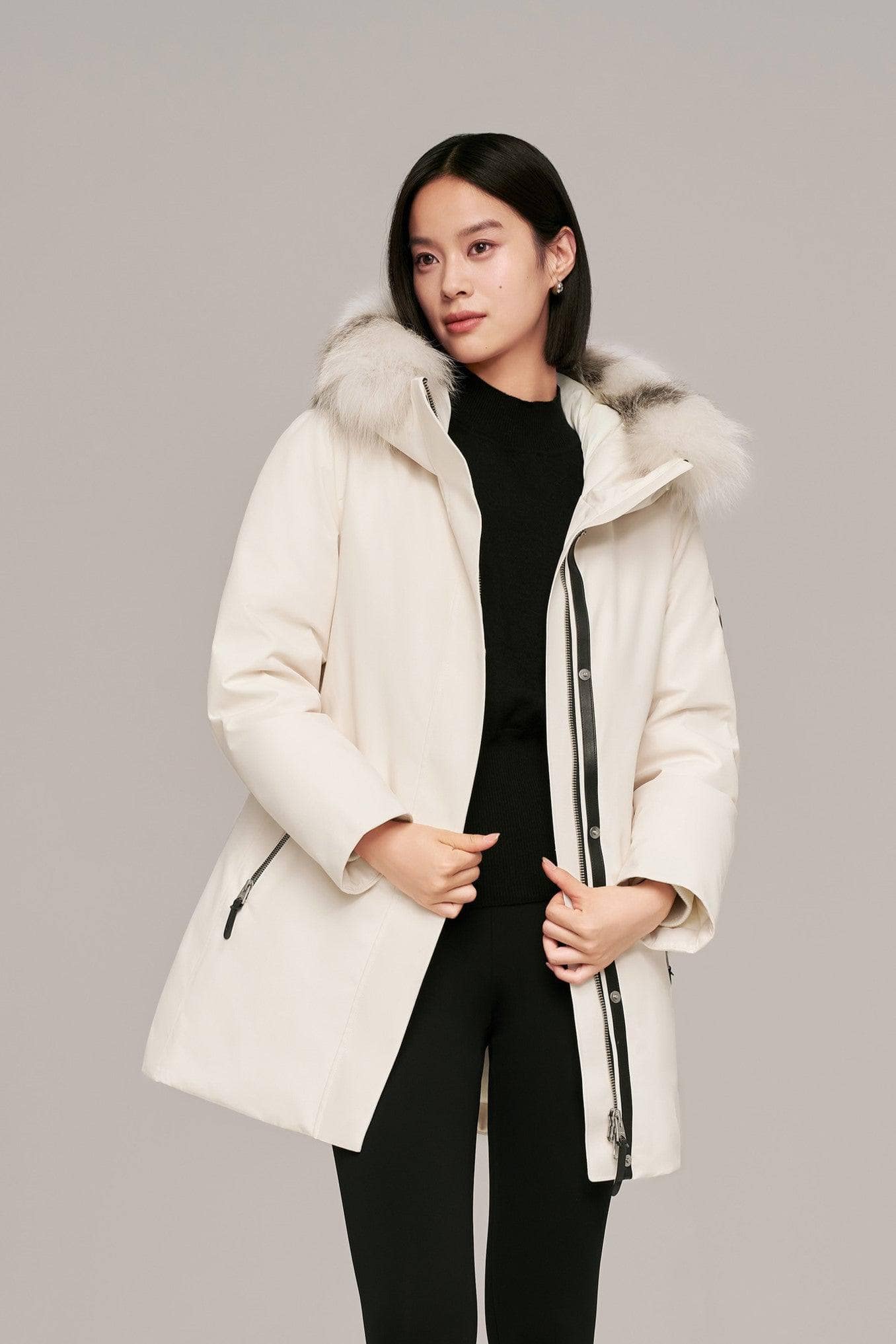 BOSIDENG 2024 Premium business women’s mid-length goose down coat Jackets Cream / 4