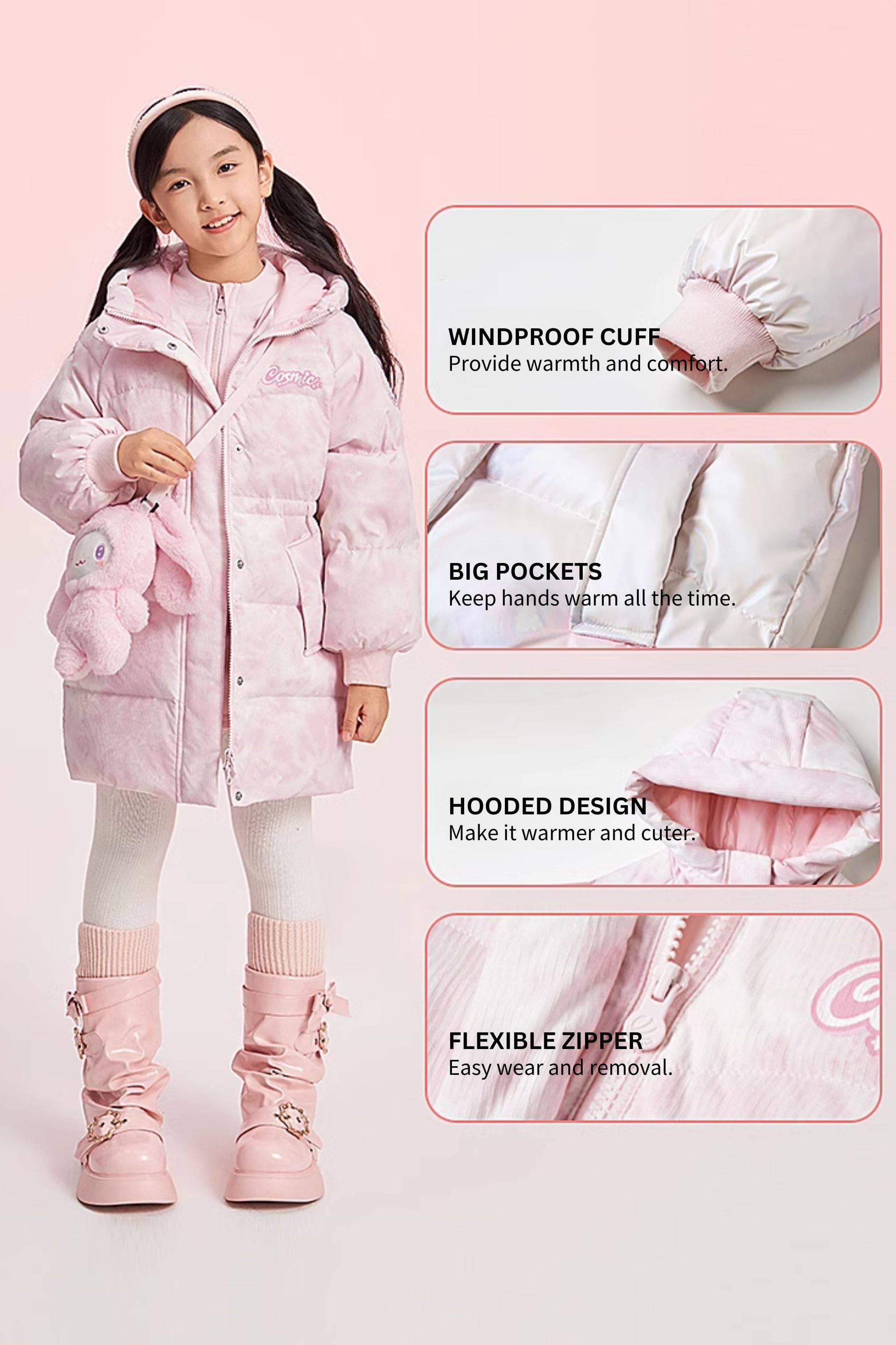 BOSIDENG 2024 Girl's Floppy Bunny Down Coat Jackets