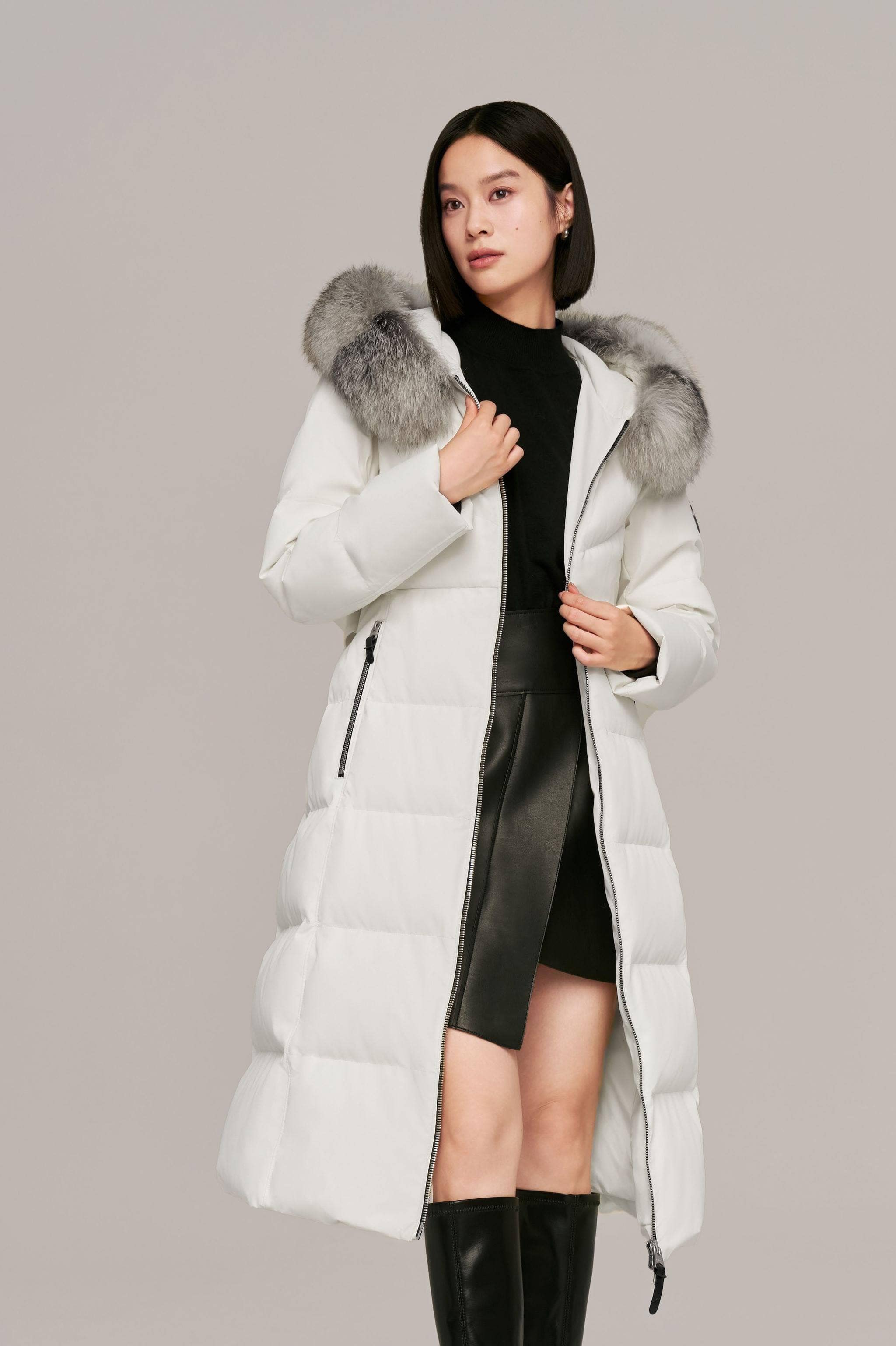 BOSIDENG 2024 Premium Business Women's Long Goose Down Coat Jackets Jade white / 6