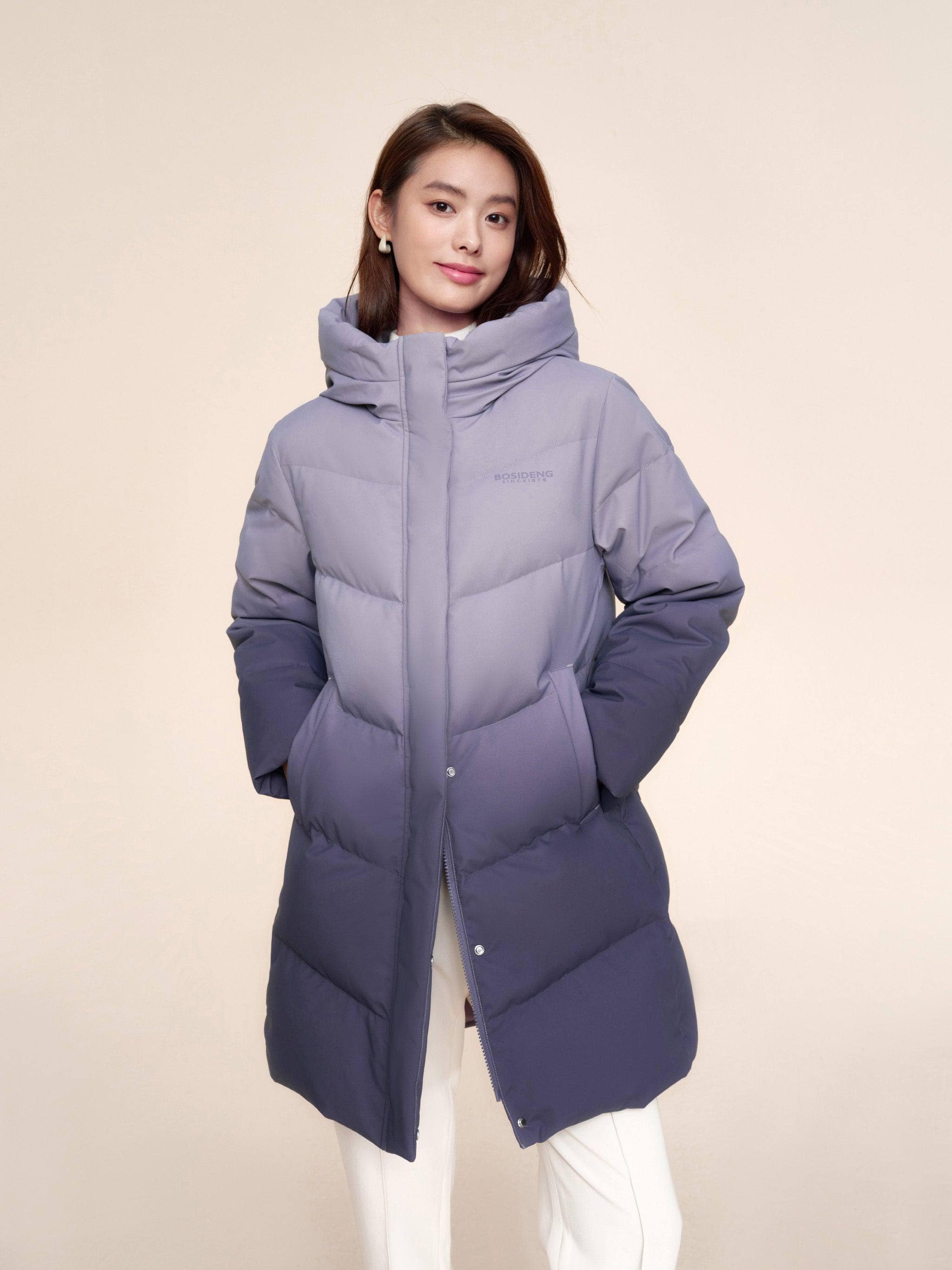 BOSIDENG 2024 Women's Middle Length Down Coat 5124 Coats Purple Gradient / 4