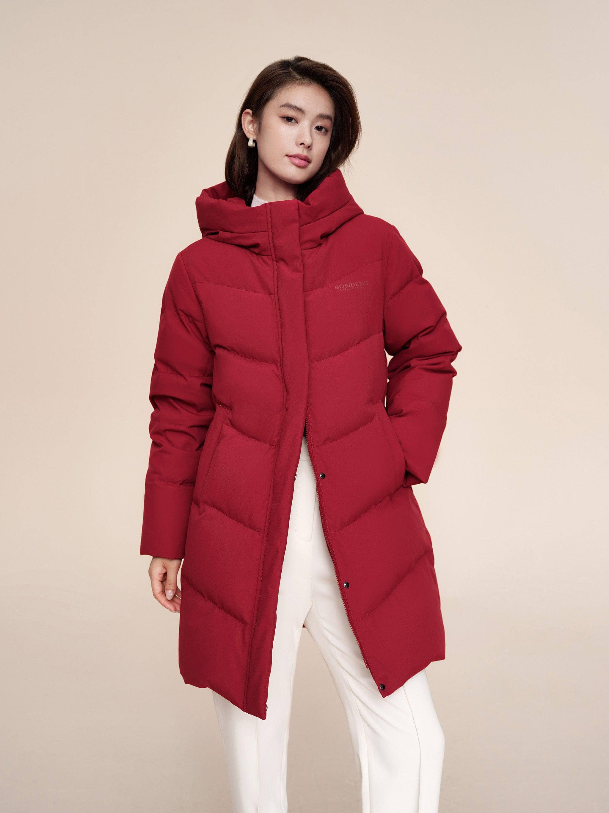 BOSIDENG 2024 Women's Middle Length Down Coat 5124 Coats Rasberry / 4