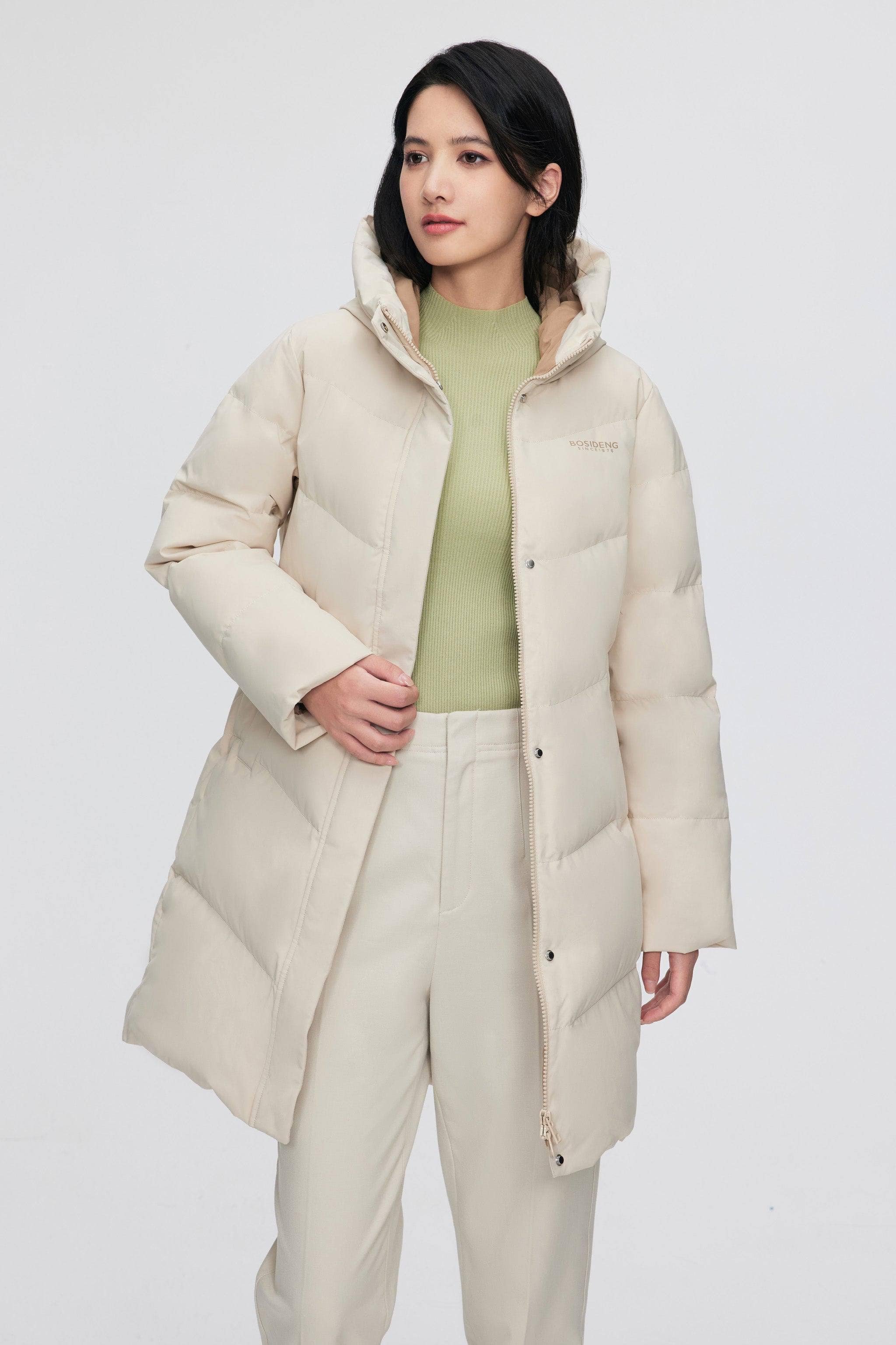 BOSIDENG 2024 Women's Middle Length Down Coat 5124 Coats Sunshine rice / 4