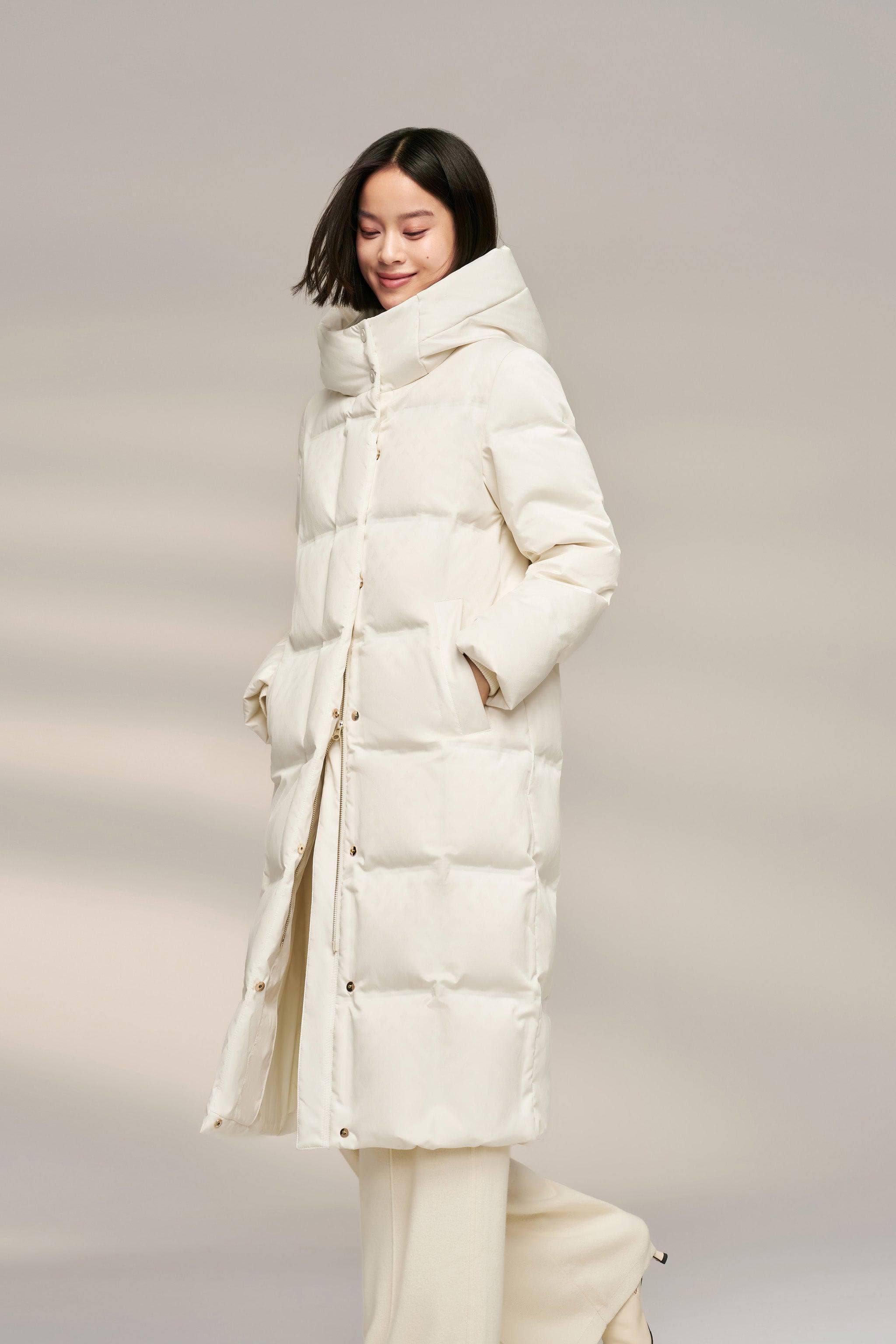 BOSIDENG 2024 Women's Diamond Quilt Full Length Goose Down Coat Jackets