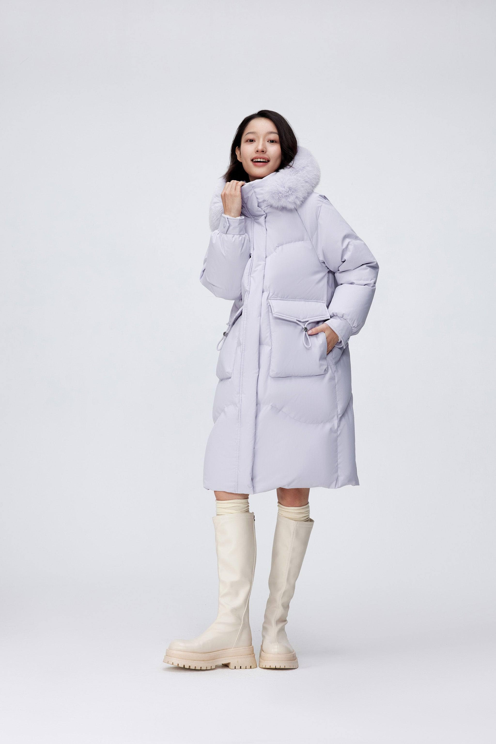 BOSIDENG 2024 Women's Long Down Coat With Detachable Hood 5212 Jackets