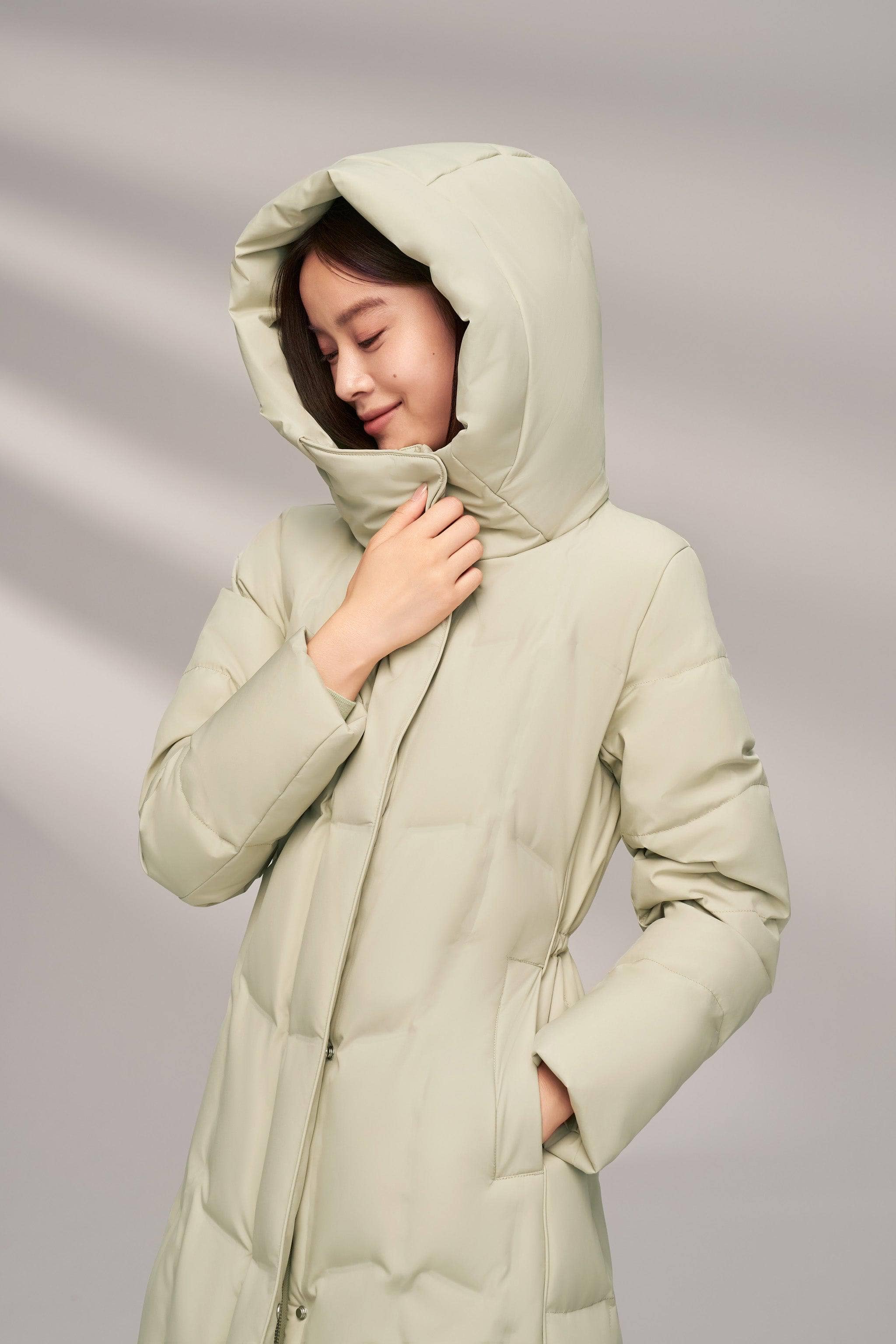 BOSIDENG 2024 Women's Long Goose Down Coat with Elasticated Waist Coats