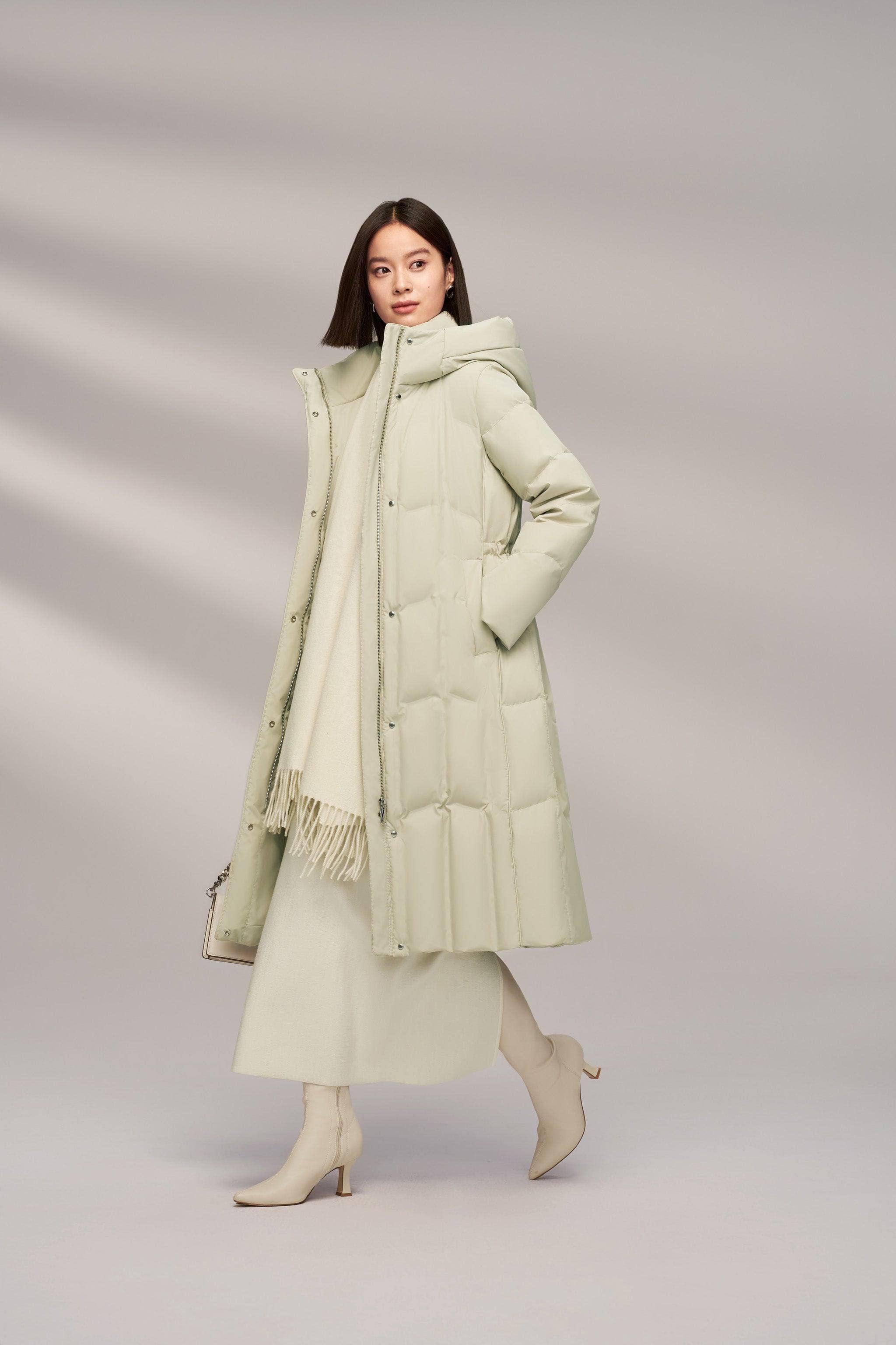 BOSIDENG 2024 Women's Long Goose Down Coat with Elasticated Waist Coats