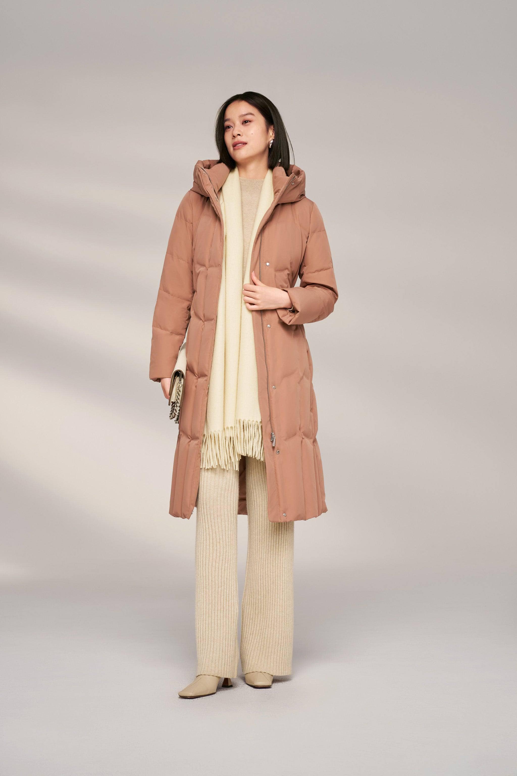 BOSIDENG 2024 Women's Long Goose Down Coat with Elasticated Waist Coats