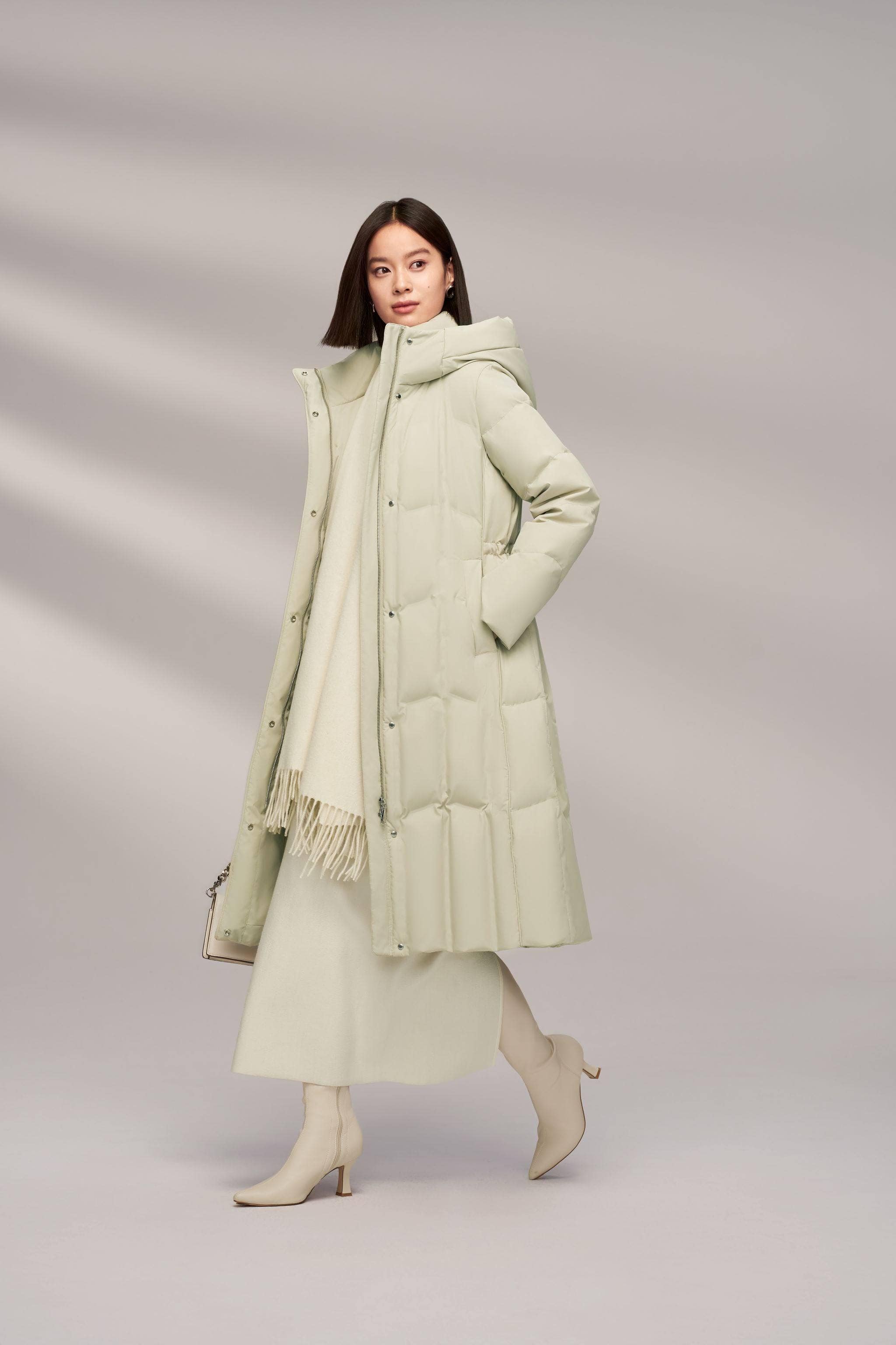 Women s Long Goose Down Coat With Elasticated Waist