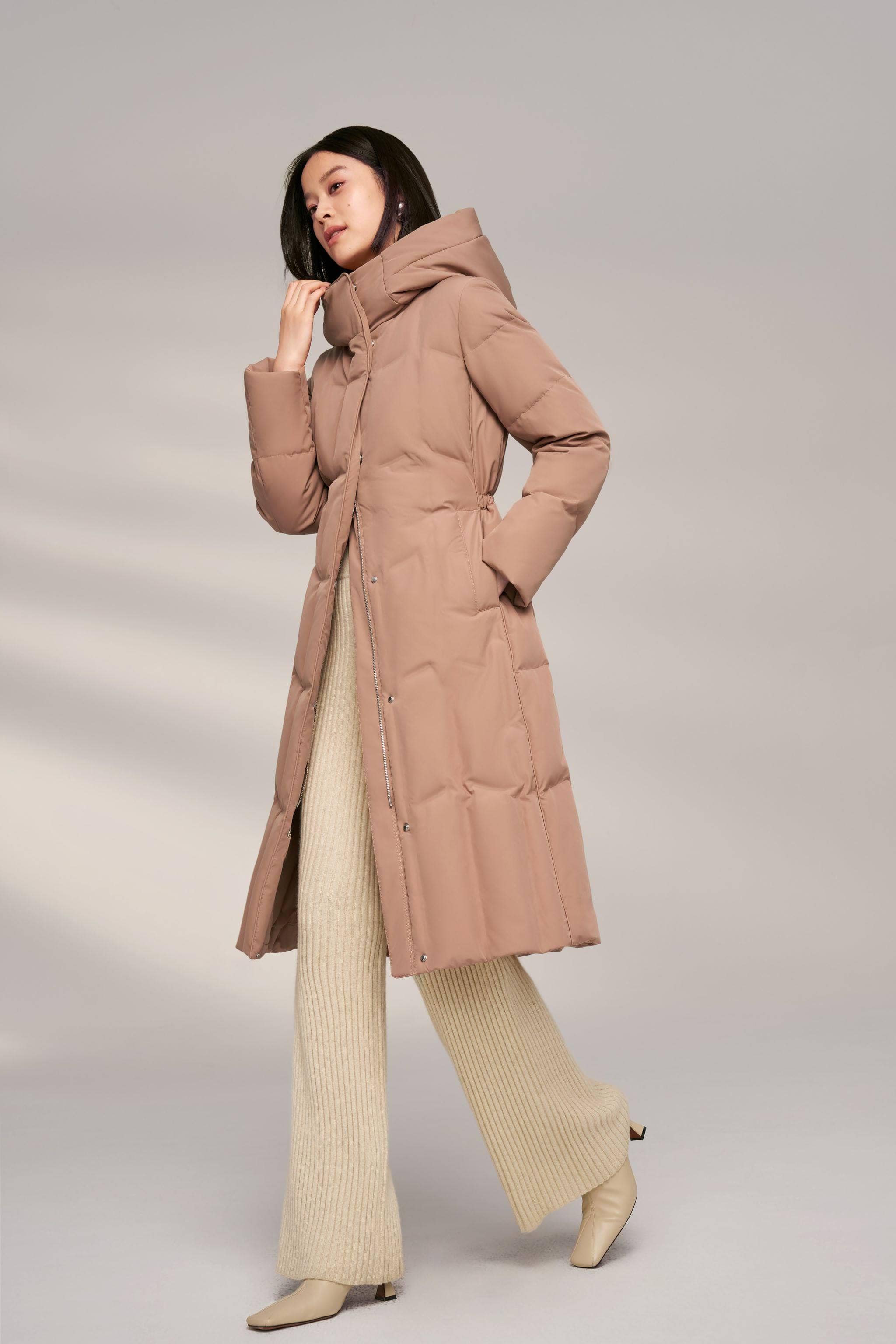 Women s Long Goose Down Coat With Elasticated Waist