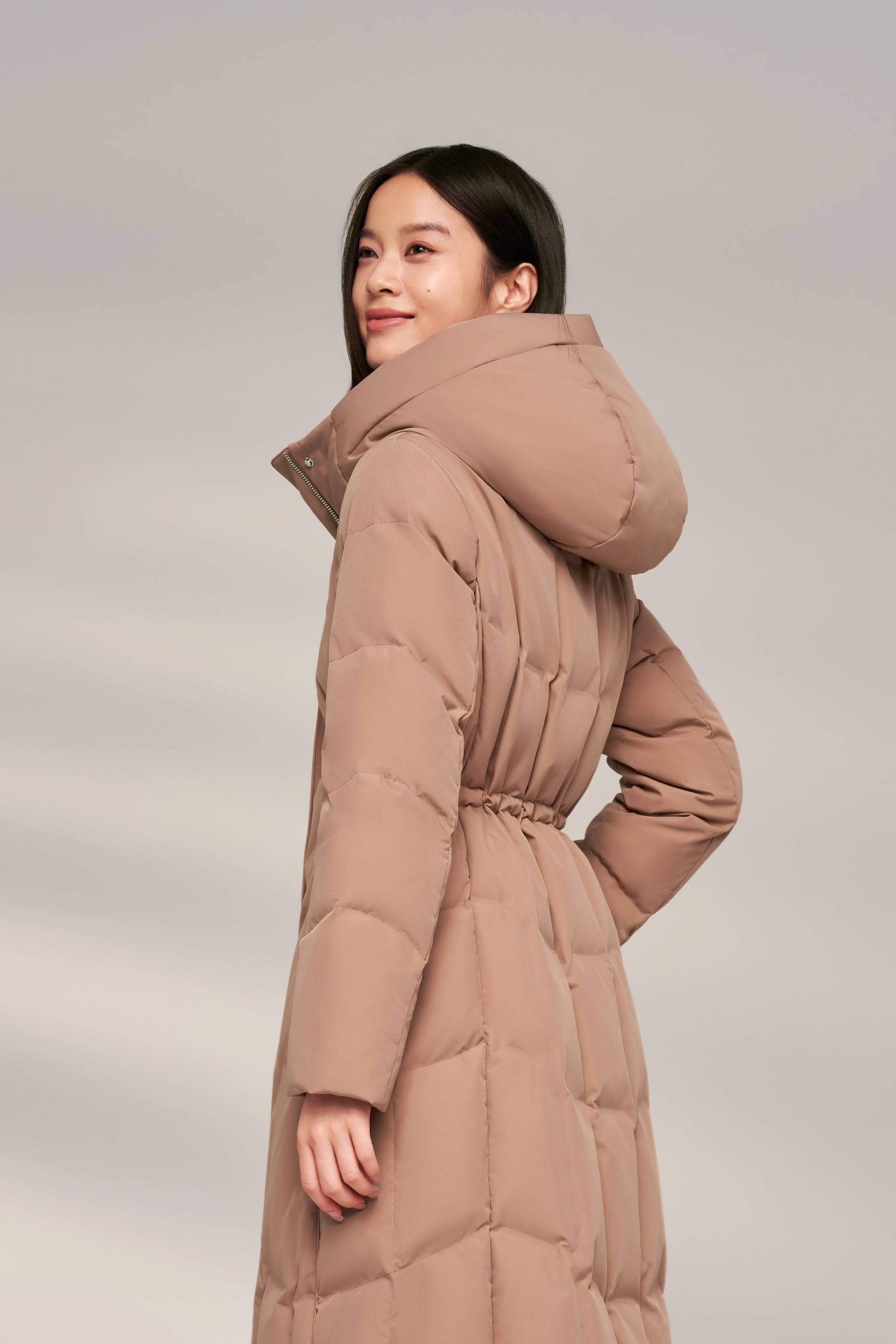 BOSIDENG 2024 Women’s Long Goose Down Coat With Elasticated Waist Coats