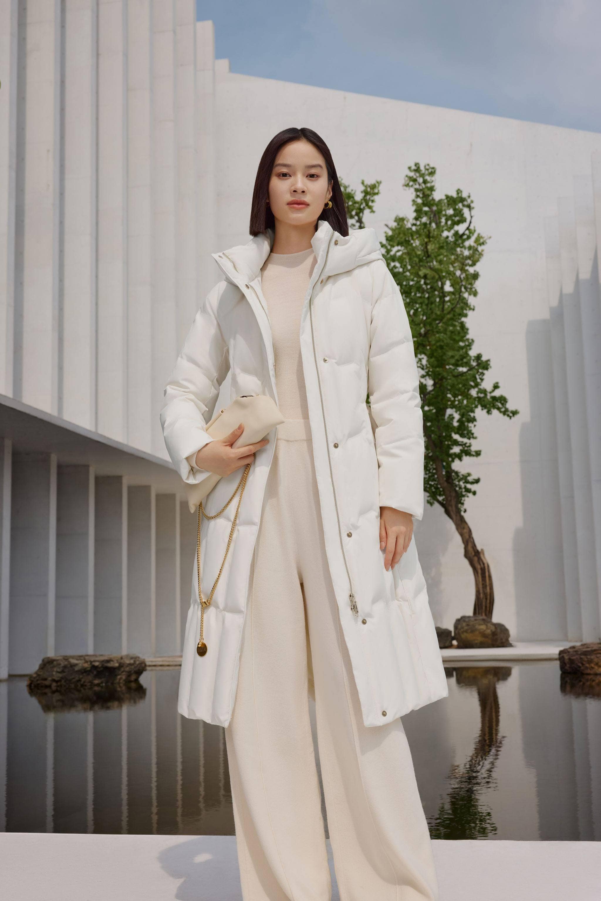 BOSIDENG 2024 Women’s Long Goose Down Coat With Elasticated Waist Coats