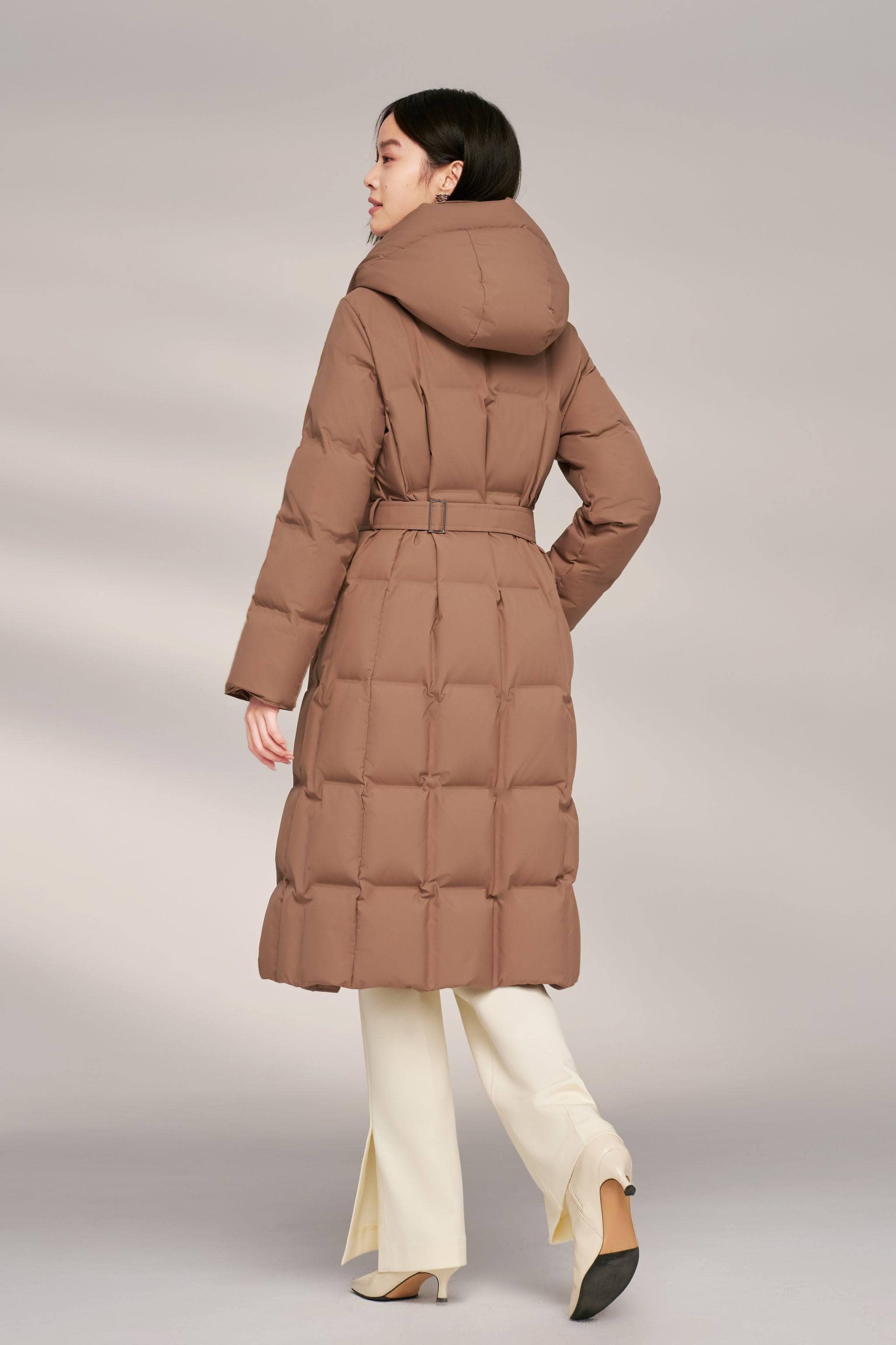 BOSIDENG 2024 Women’s Patterned Long Goose Down Coat With Belt Coats