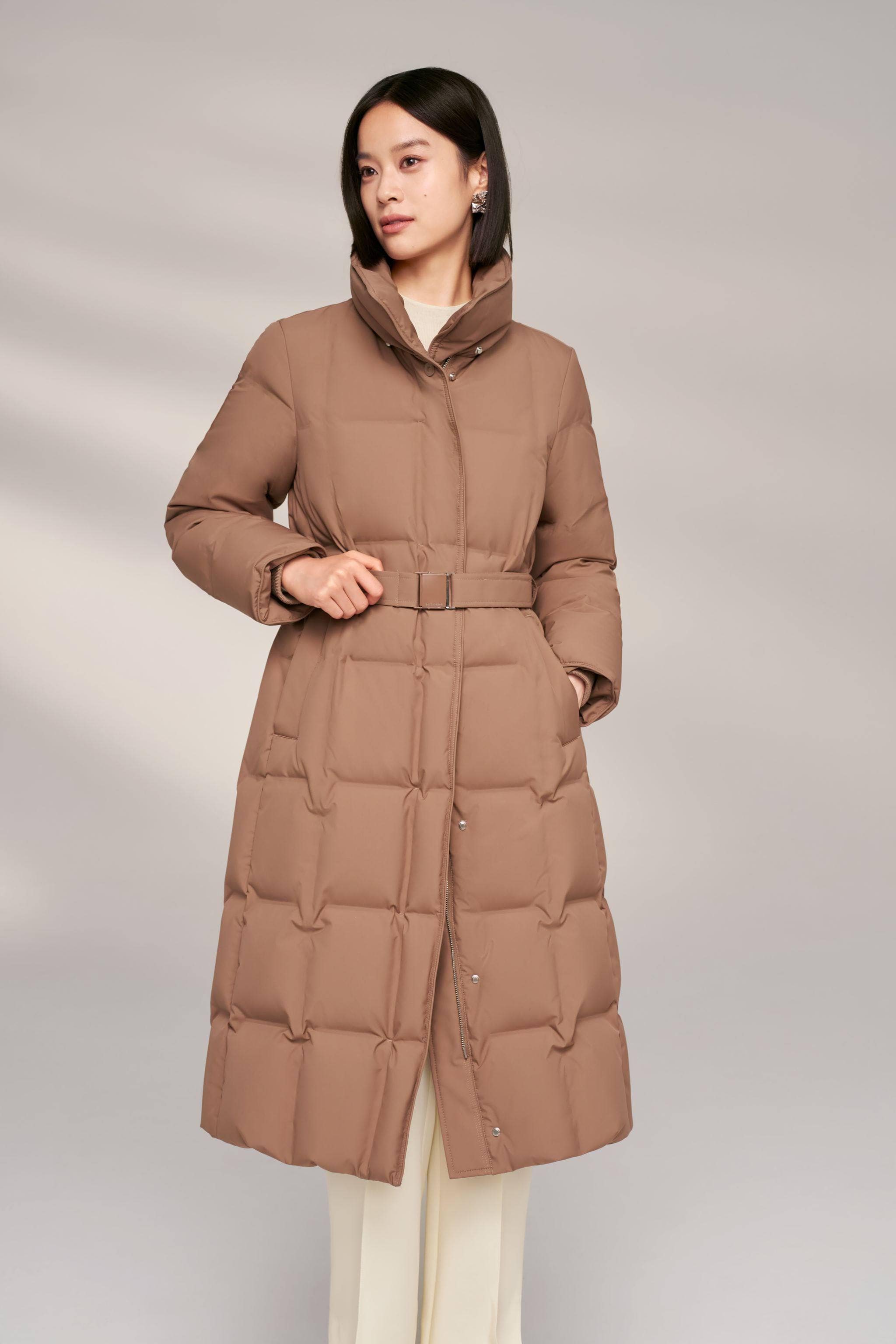 BOSIDENG 2024 Women’s Patterned Long Goose Down Coat With Belt Coats