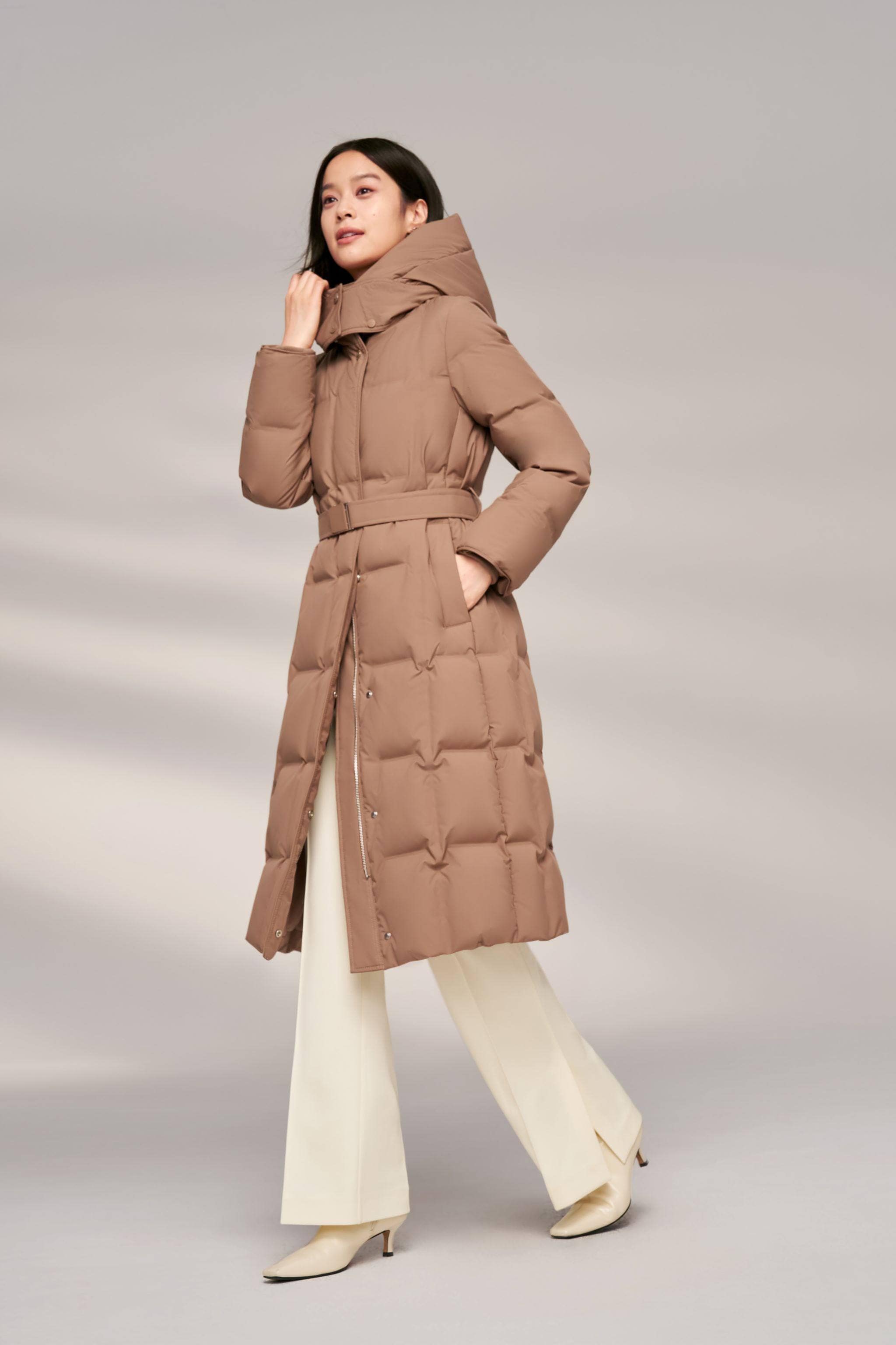 BOSIDENG 2024 Women’s Patterned Long Goose Down Coat With Belt Coats