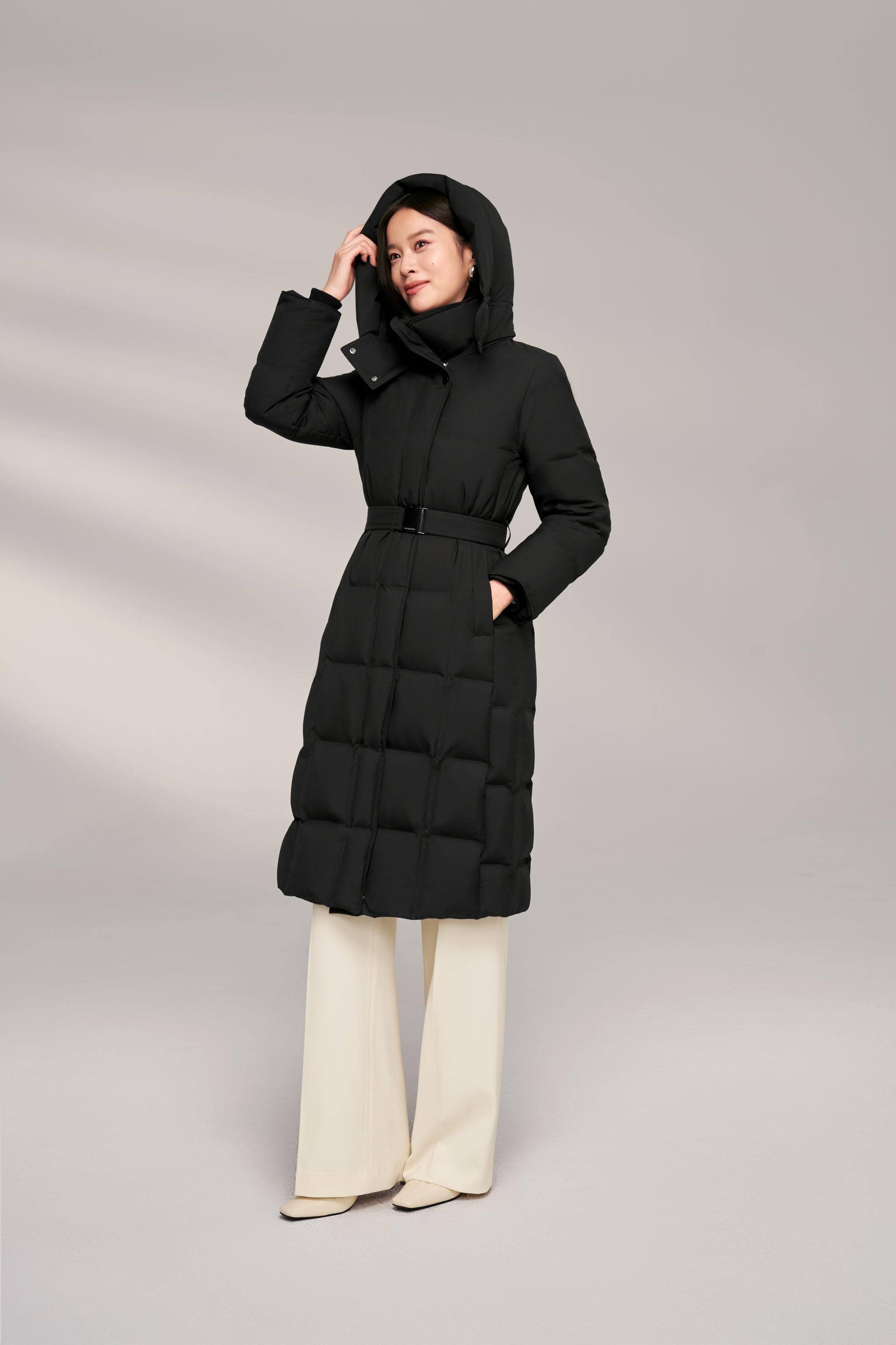 BOSIDENG 2024 Women’s Patterned Long Goose Down Coat With Belt Coats