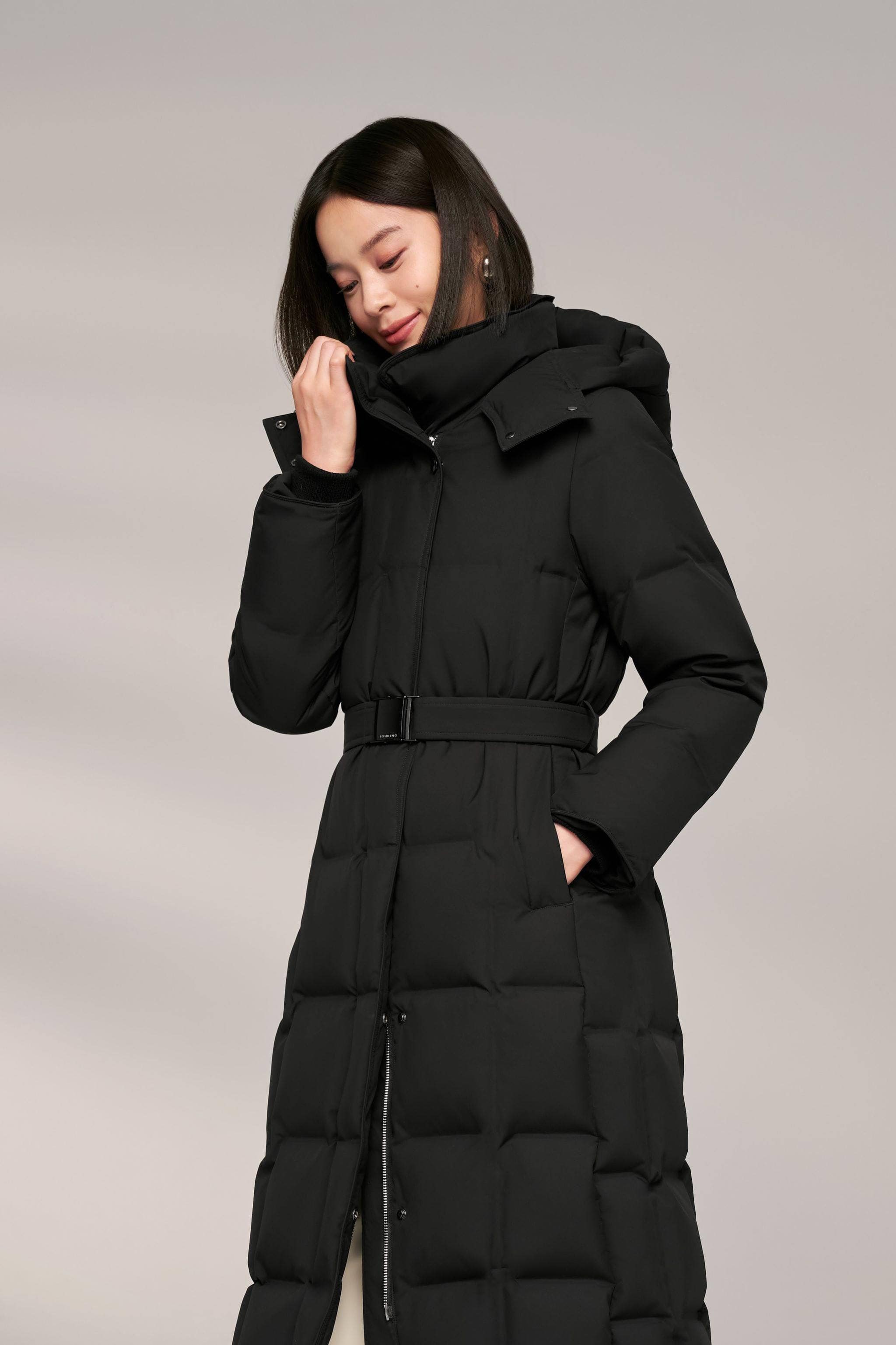 BOSIDENG 2024 Women’s Patterned Long Goose Down Coat With Belt Coats