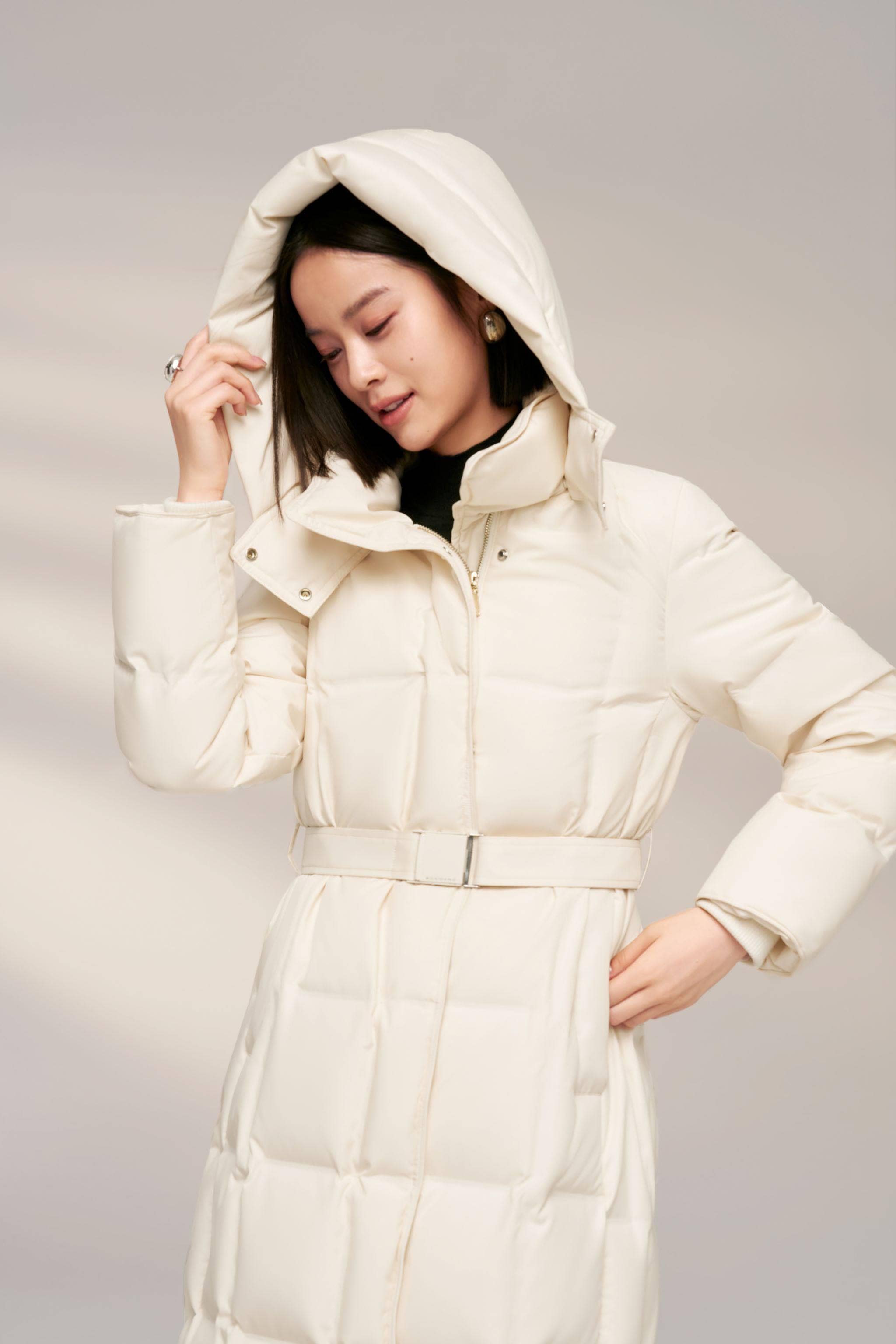 BOSIDENG 2024 Women’s Patterned Long Goose Down Coat With Belt Coats