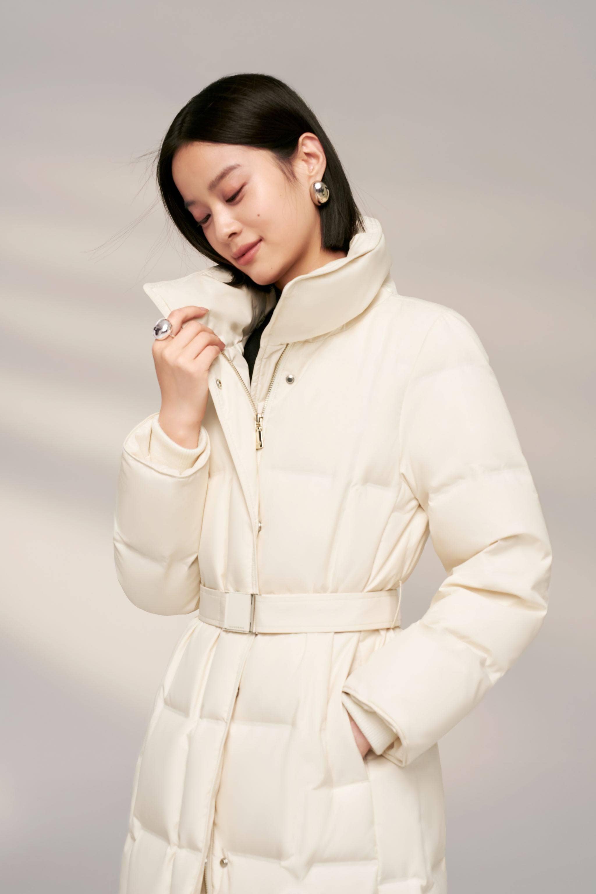 BOSIDENG 2024 Women’s Patterned Long Goose Down Coat With Belt Coats