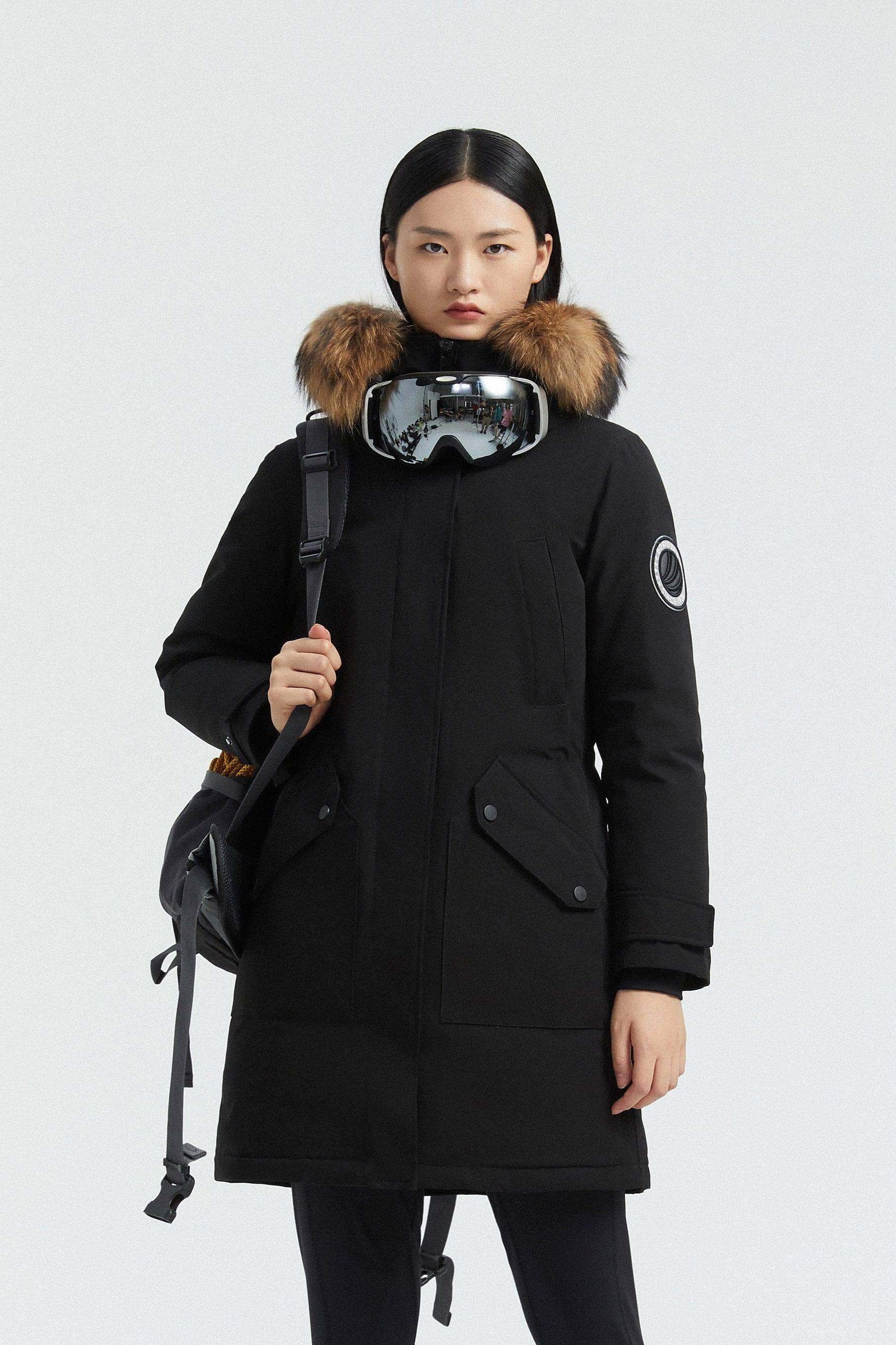 BOSIDENG Women's Hooded Parka with fur Trim Parka 4 / Black