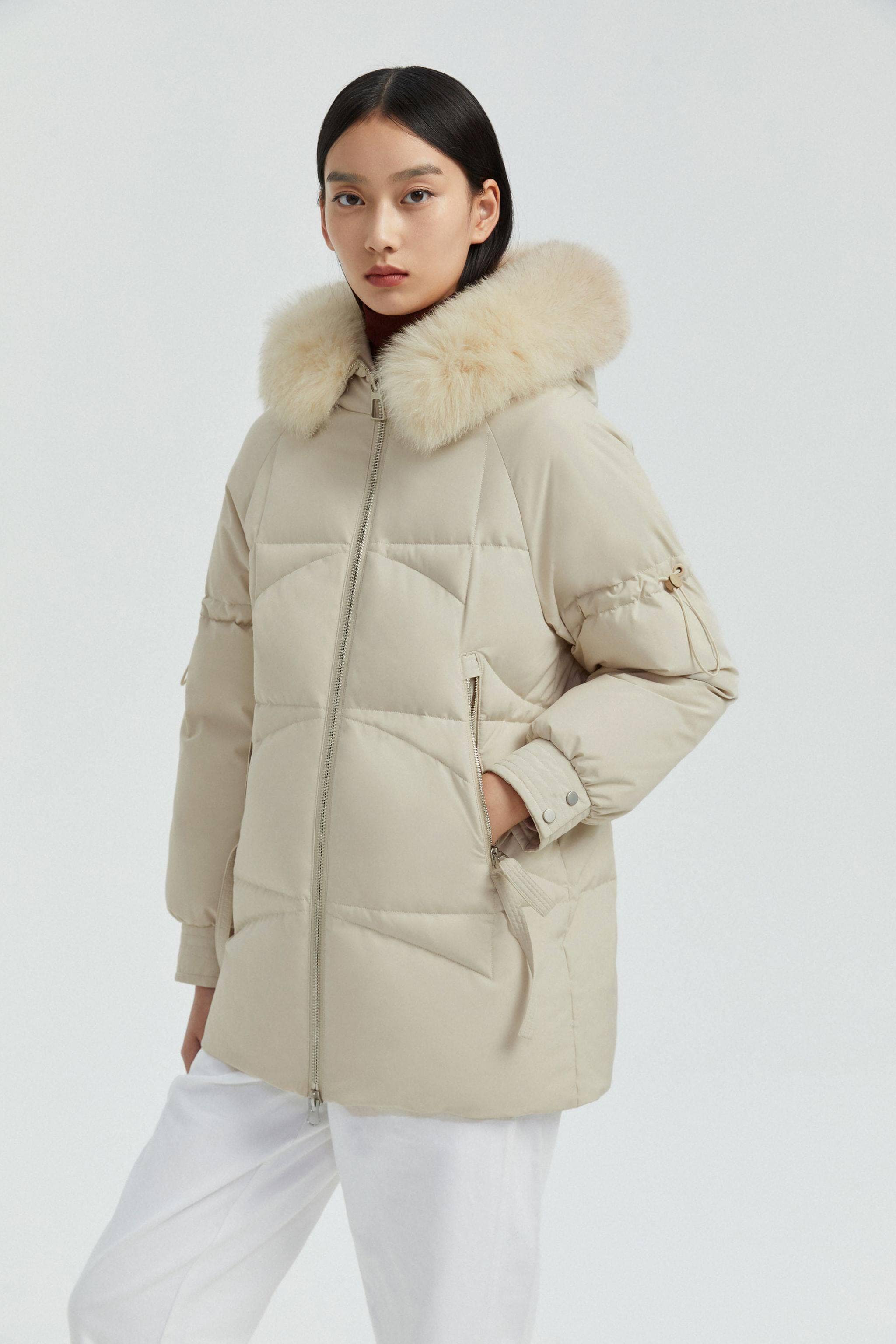 BOSIDENG Women's Hooded Parka with Fur Trim Parka 4 / Oat